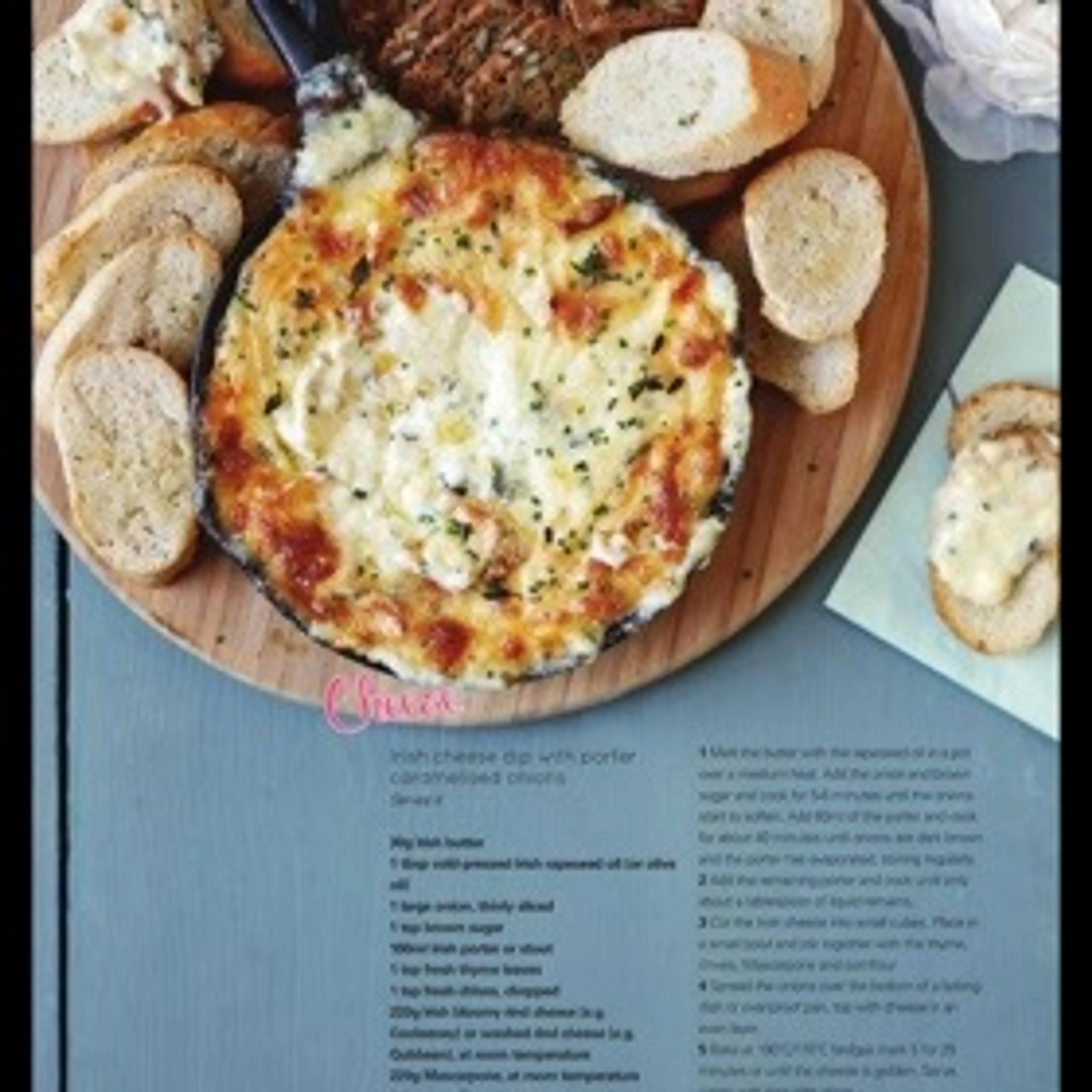 Irish cheese dip with porter caramelised onions