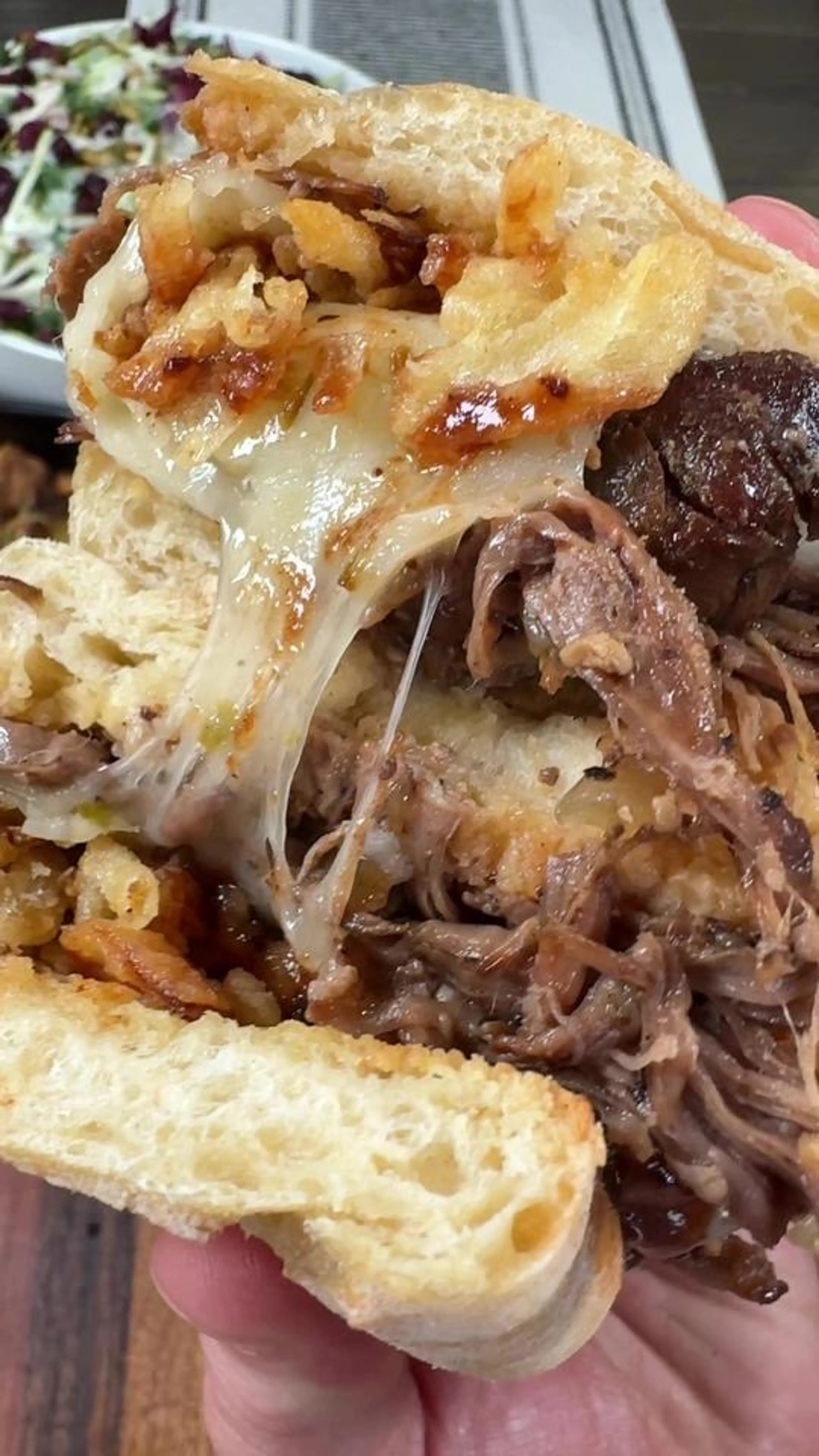 Crispy Shredded Beef And Onion Sandwich