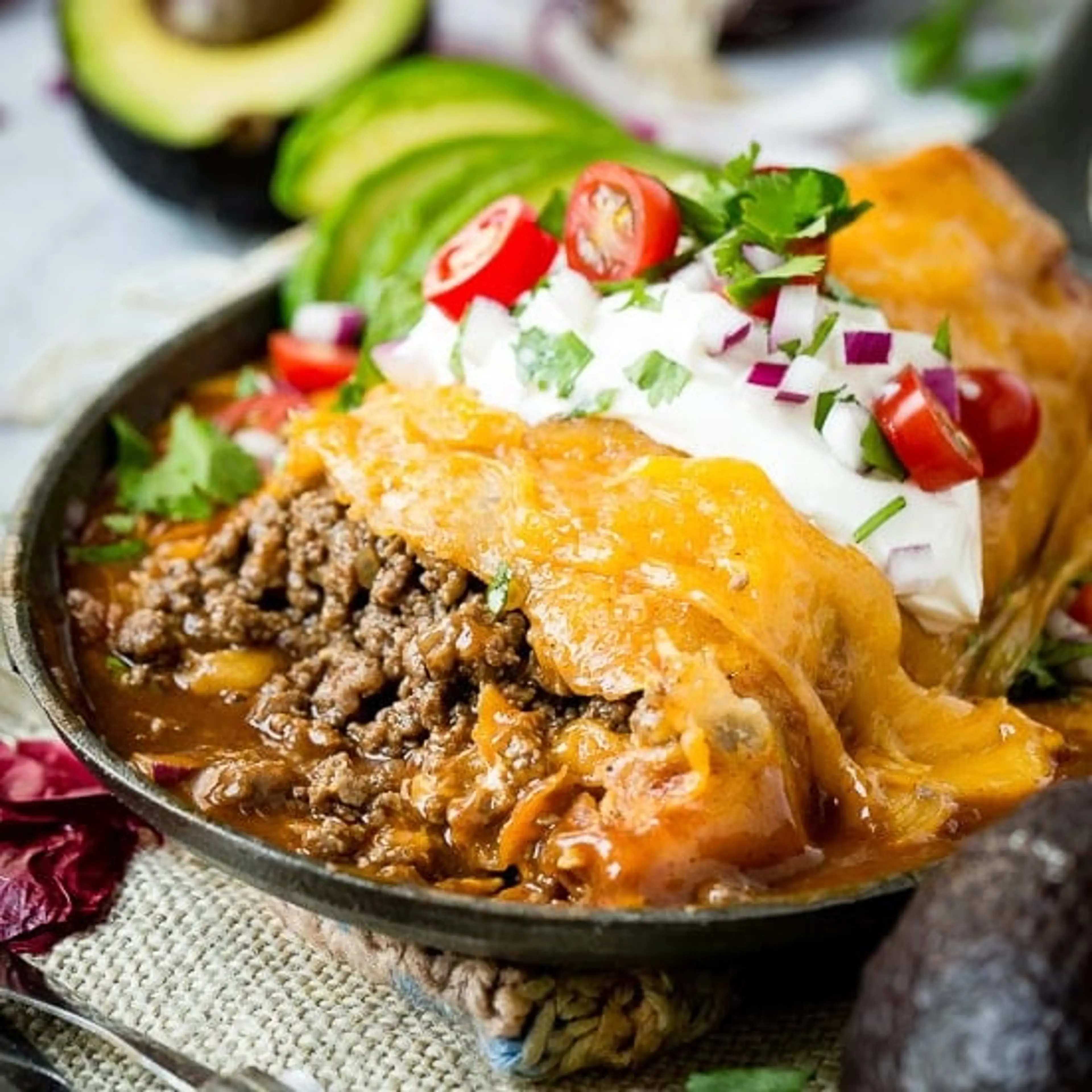 Smothered Ground Beef Burritos