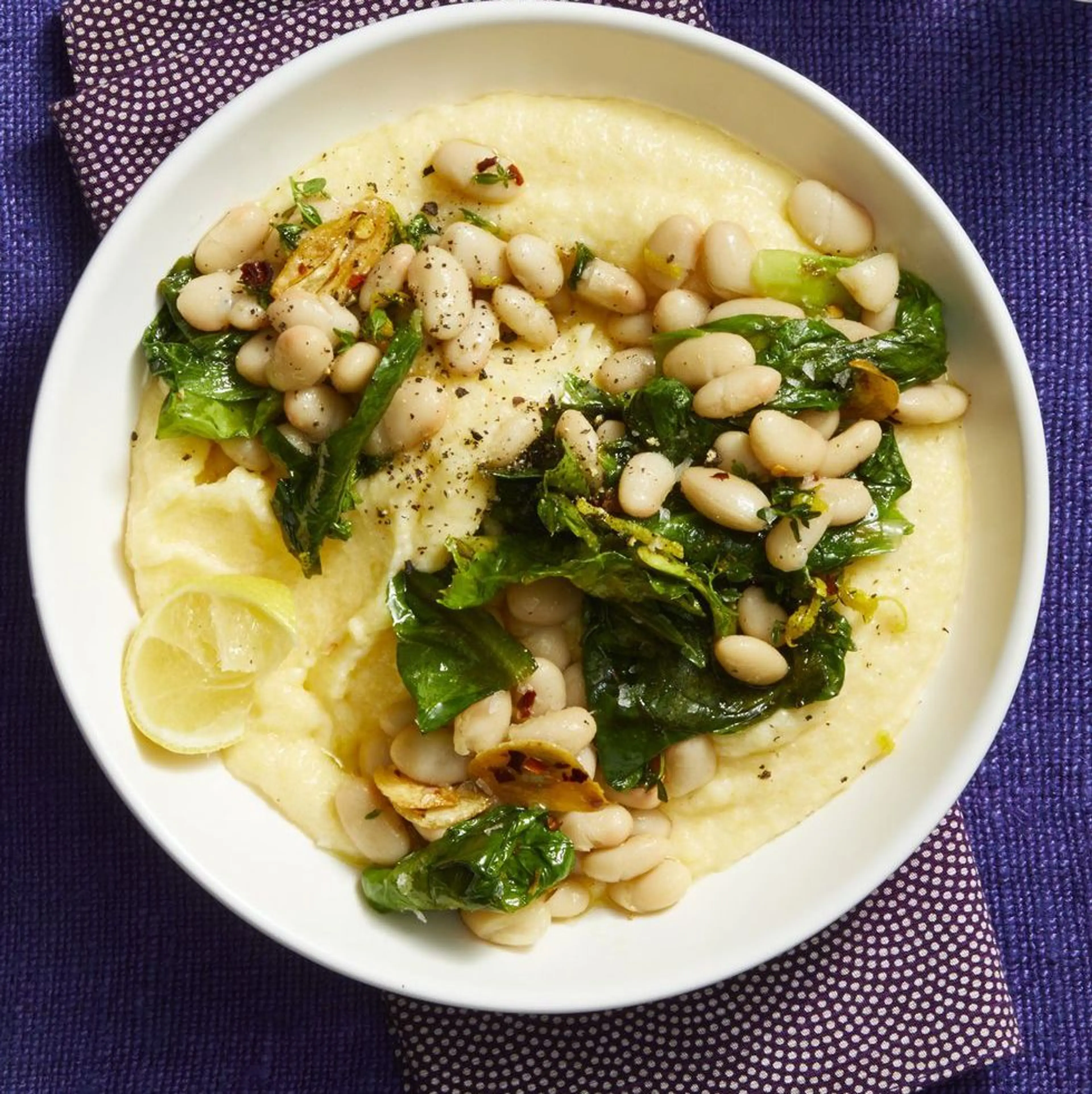Beans and Greens with Lemon-Parmesan Polenta