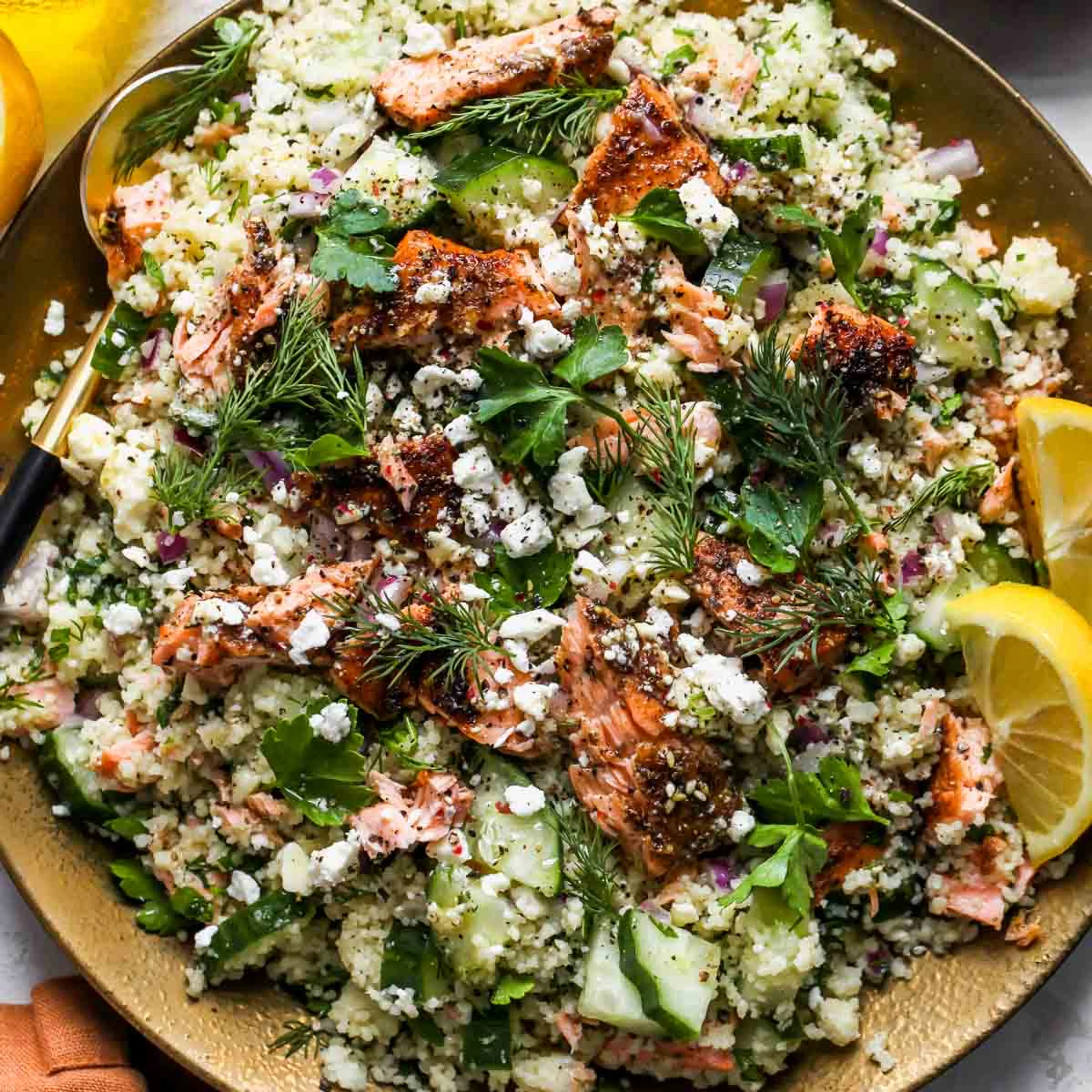 Salmon Couscous Salad with Feta Dressing