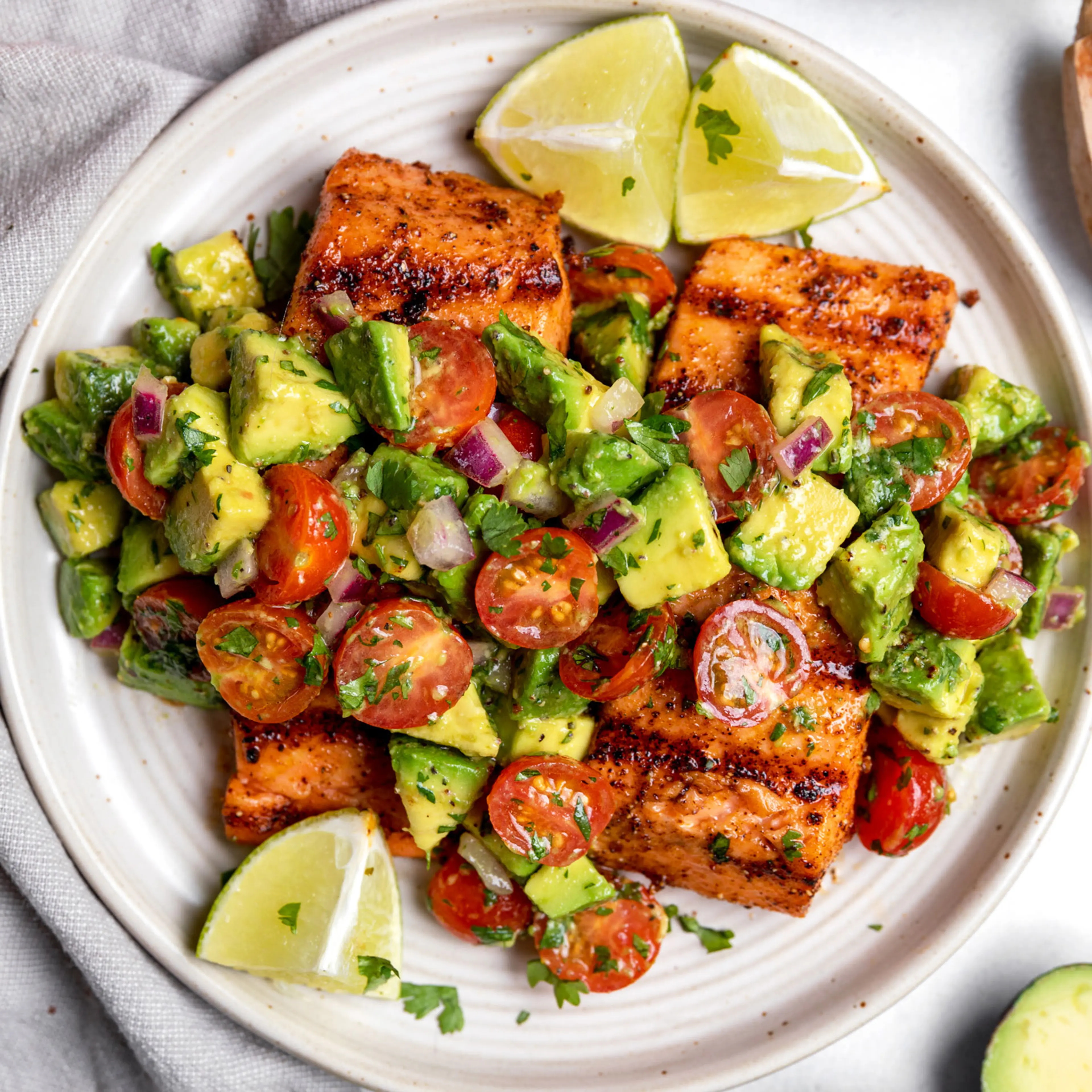 Grilled Salmon with Avocado Salsa (Healthy, Low-Carb, Paleo,