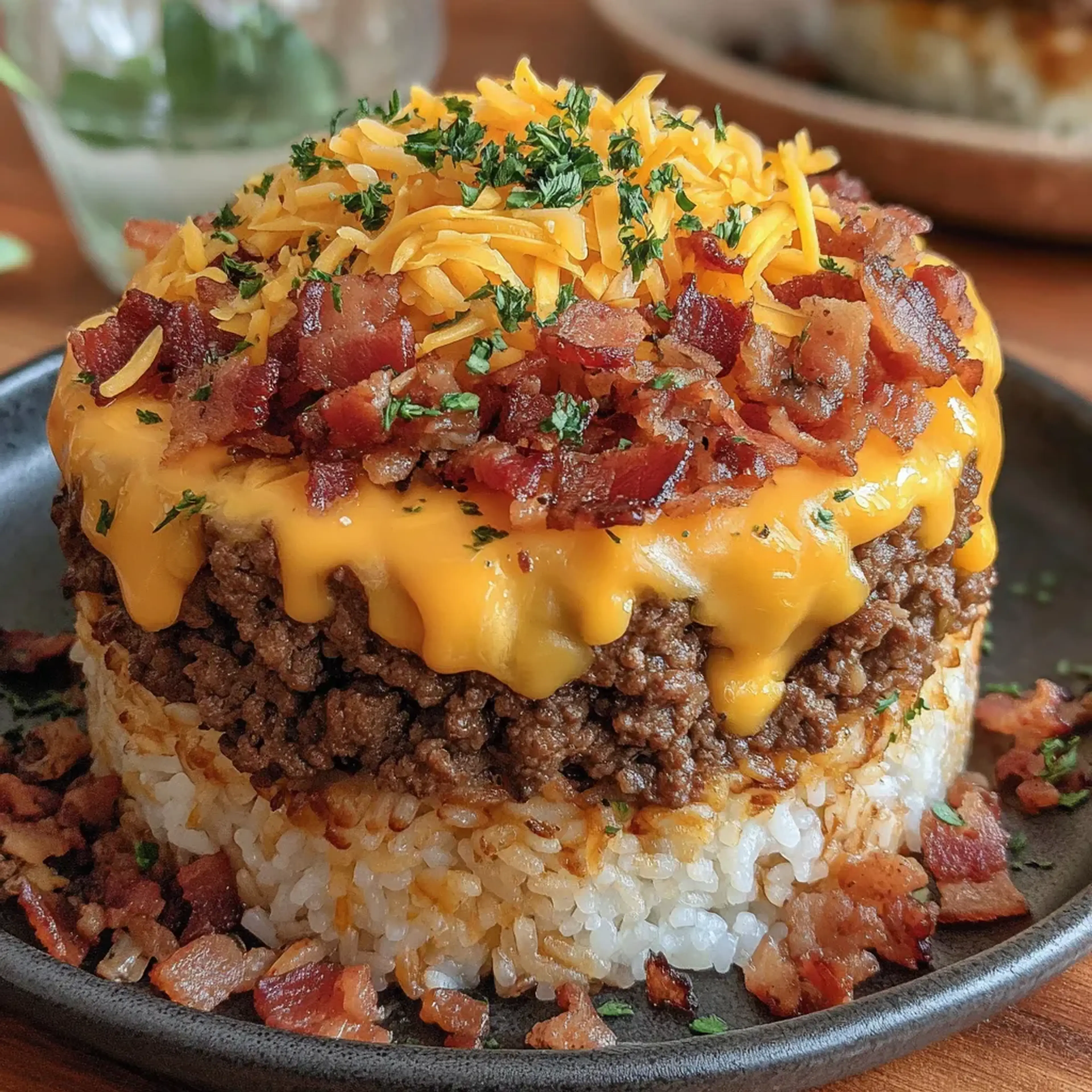 Bacon Cheeseburger Rice Stack