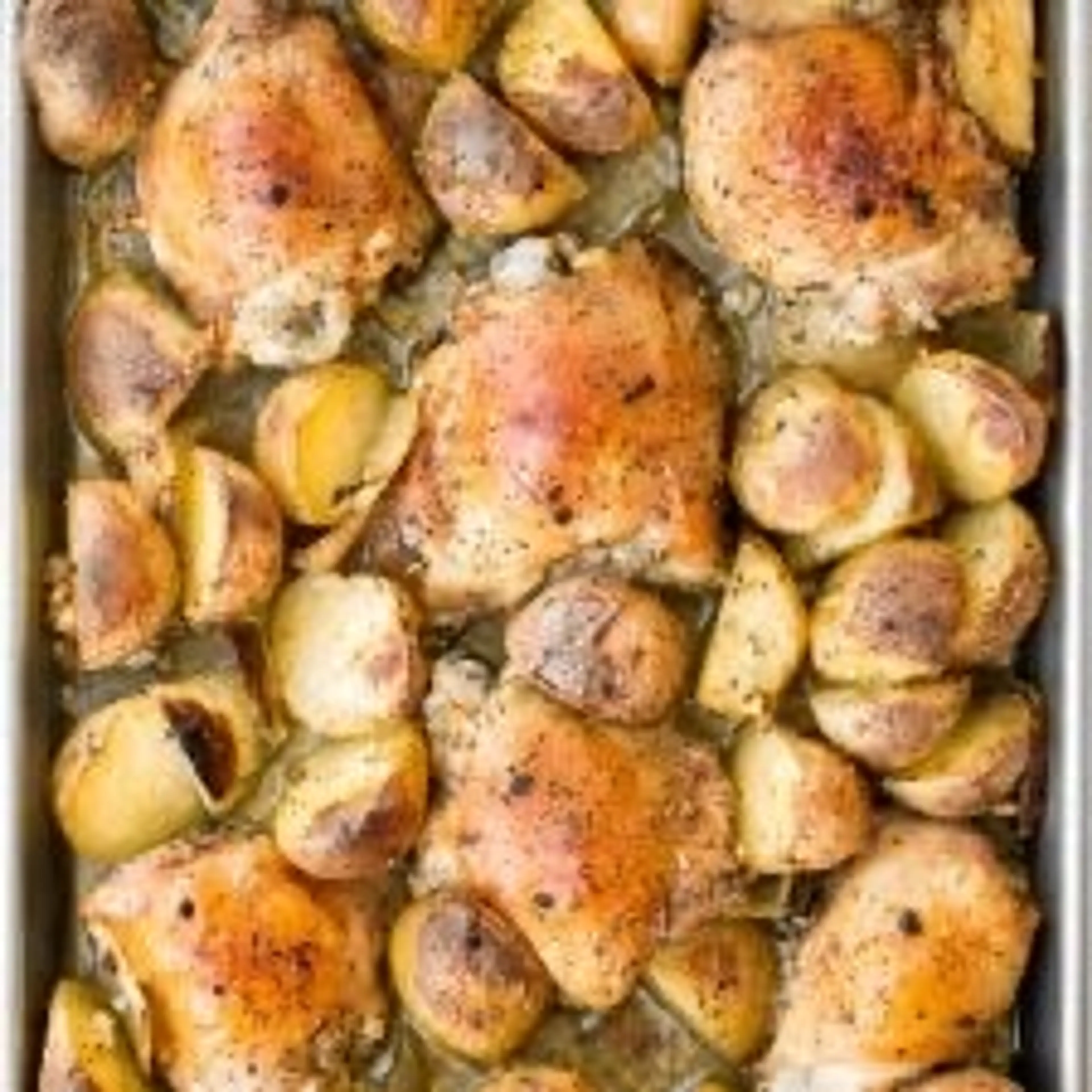 One Pan Garlic Roasted Chicken and Baby Potatoes