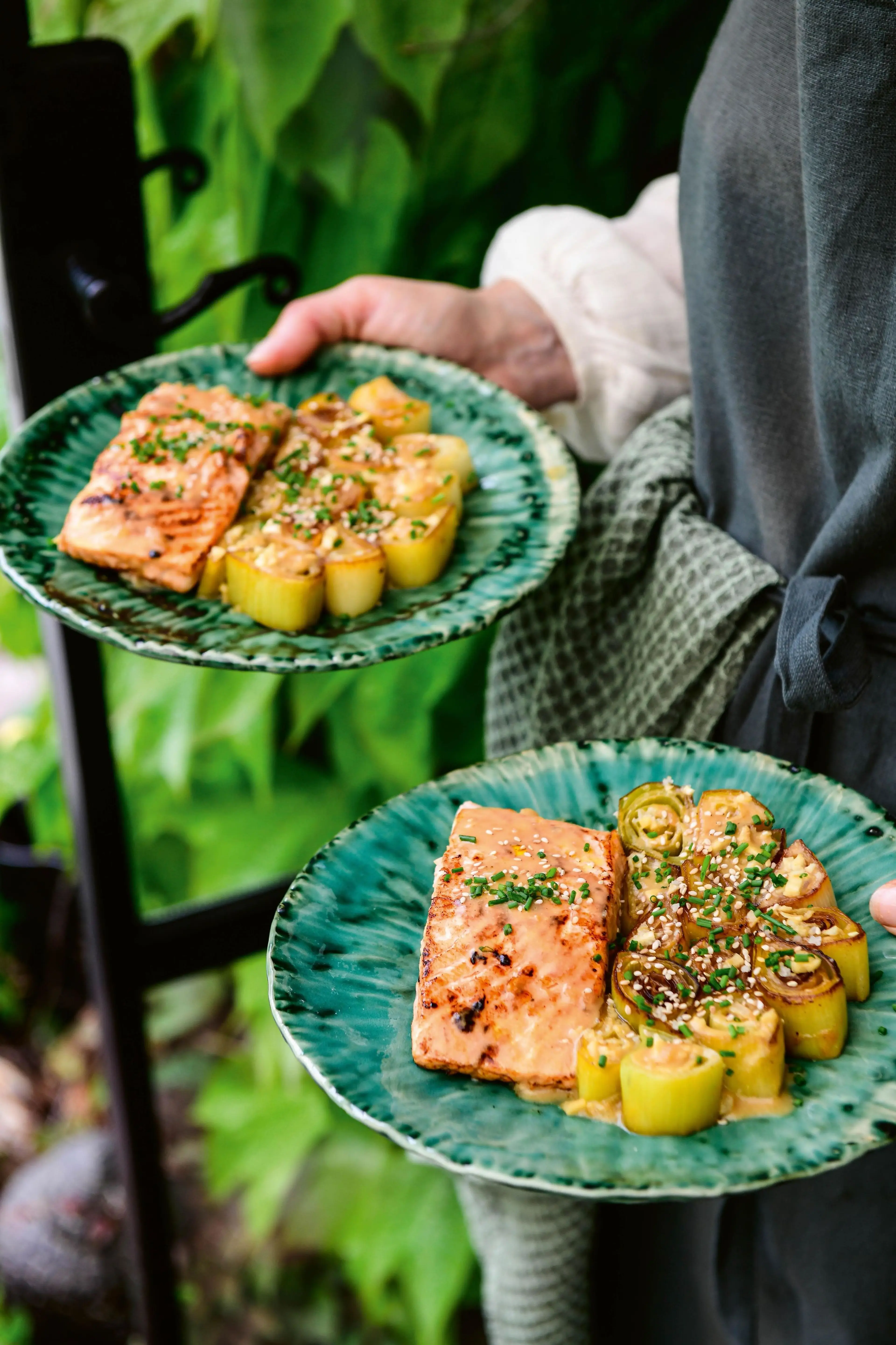 Zalm met miso en prei