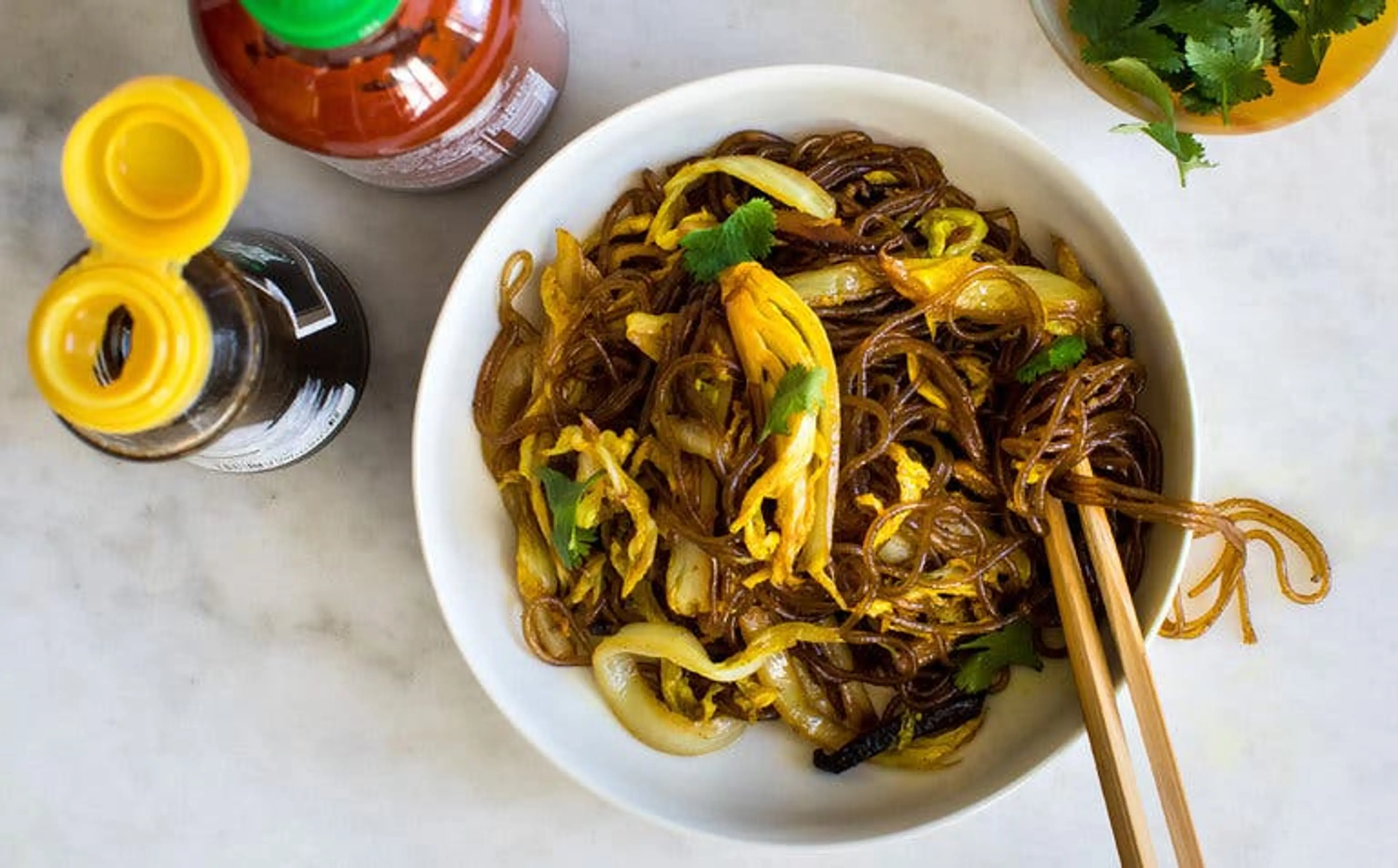 Spicy Glass Noodles With Shiitake Mushrooms and Cabbage