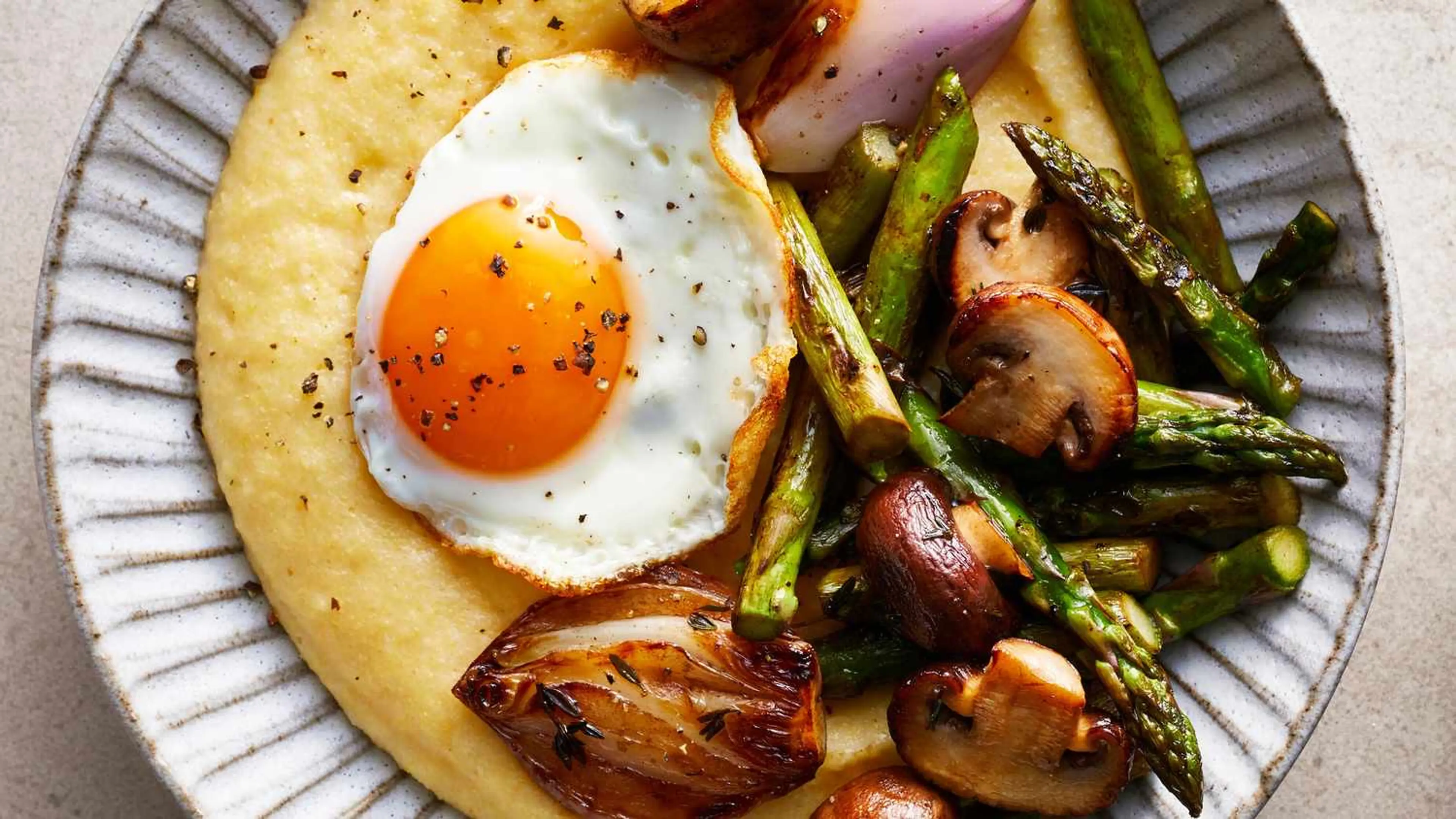 Polenta Bowls with Roasted Vegetables & Fried Eggs