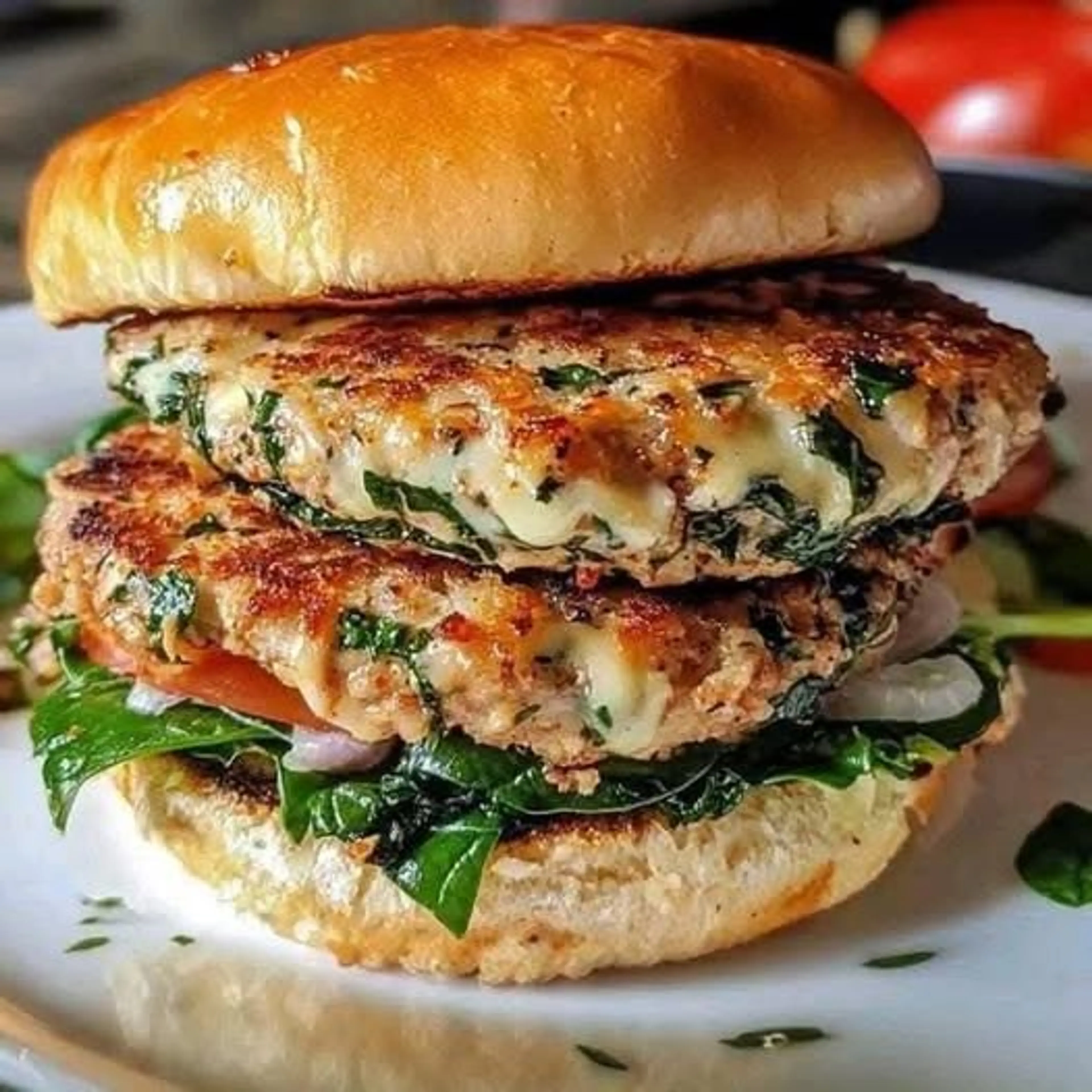 Cheddar Spinach Chicken Burgers