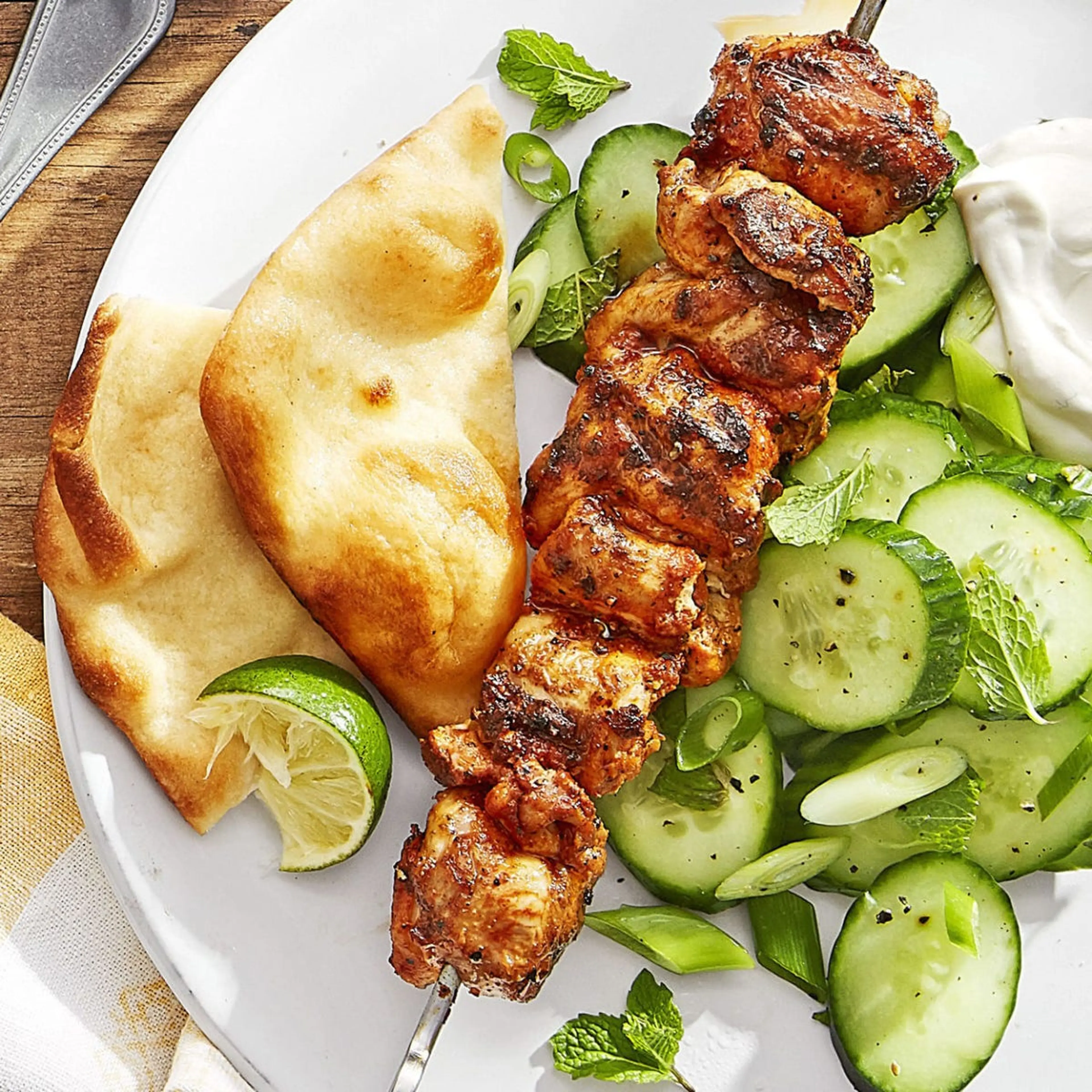 Grilled Spiced Chicken Skewers with Cucumber Salad