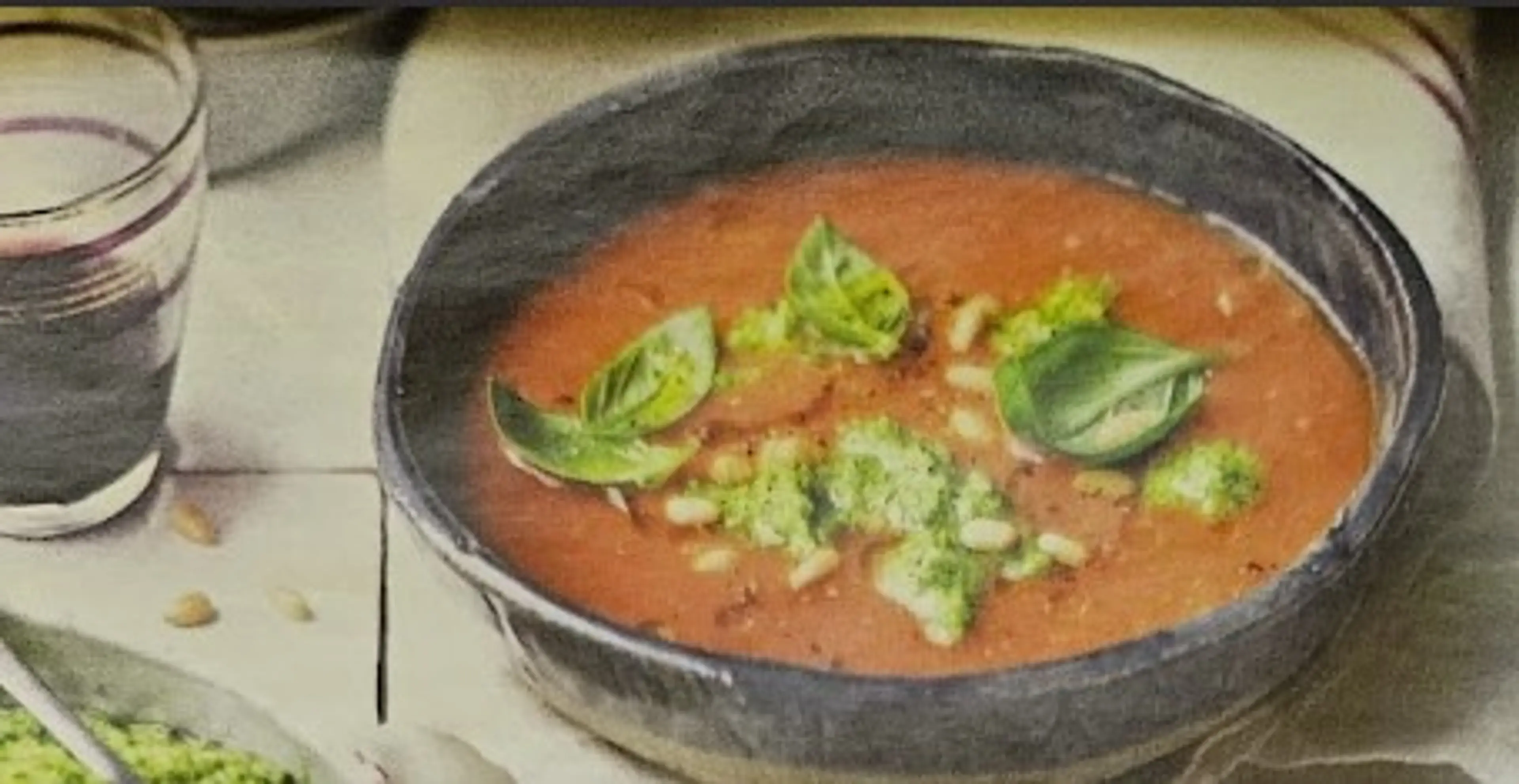 Roast Tomato Soup with Broccoli Pesto