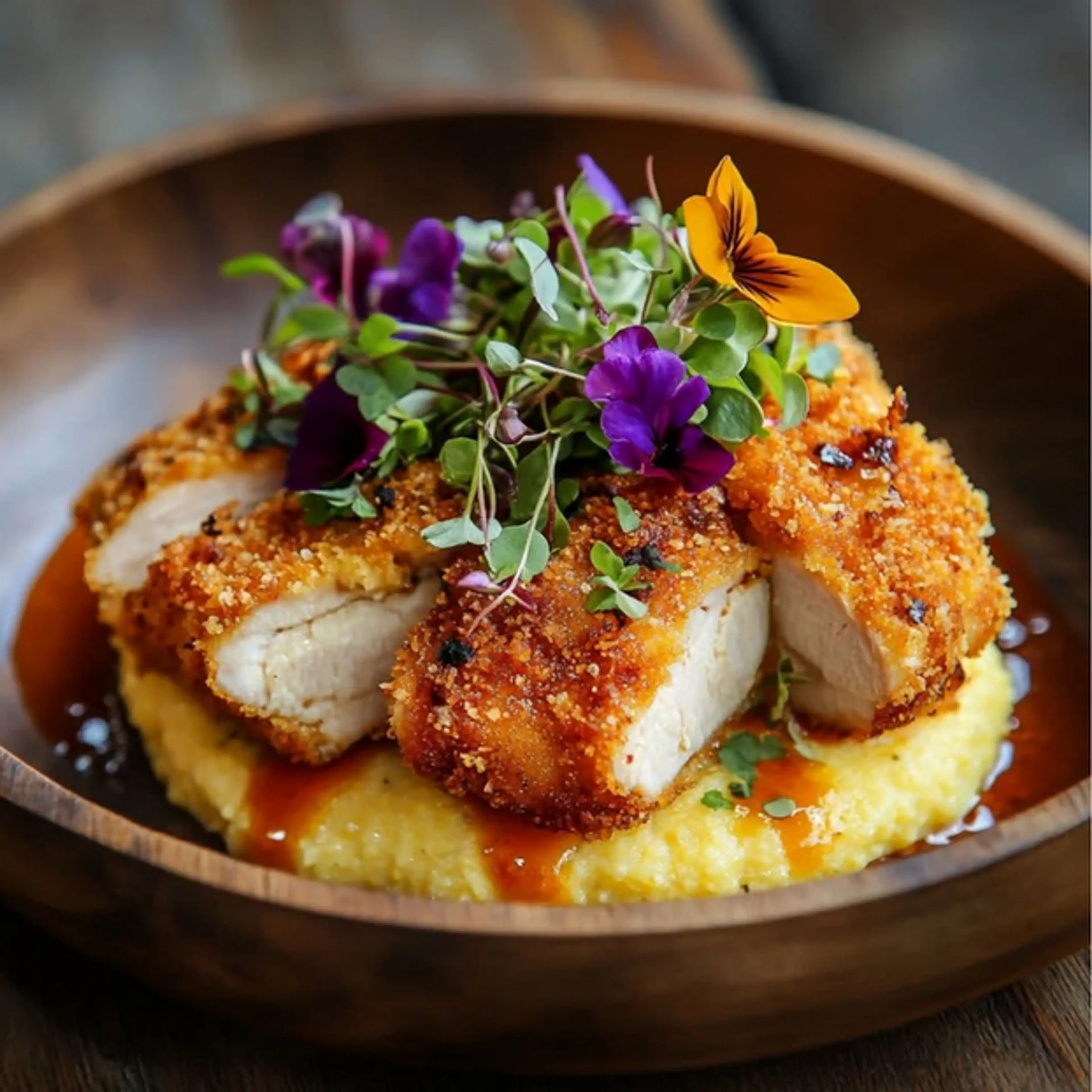 Panko-Breaded Chicken Fillet with Korean Honey Chili Glaze &