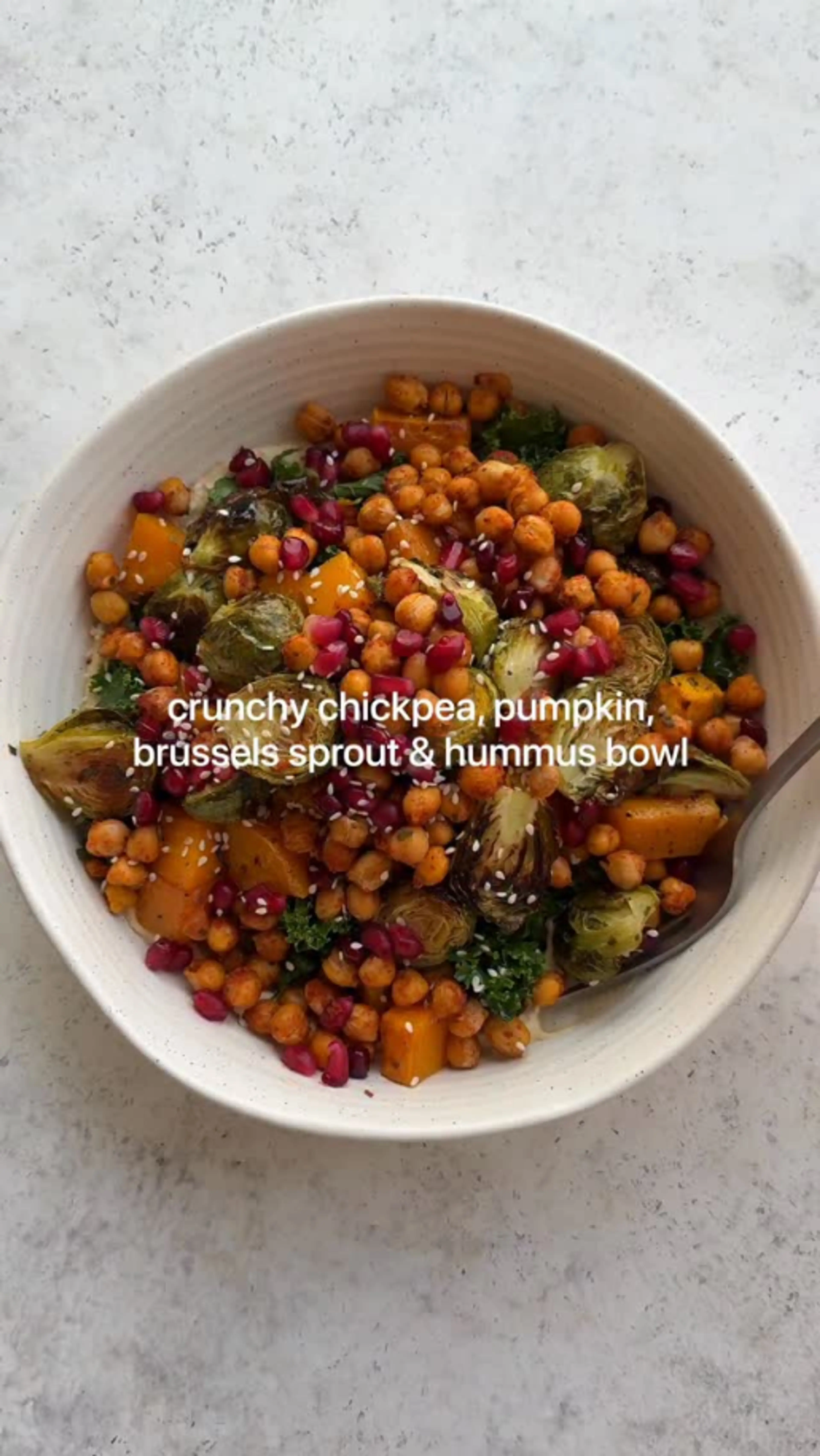 Crunchy Chickpea, Pumpkin, Brussel Sprout & Hummus Bowl