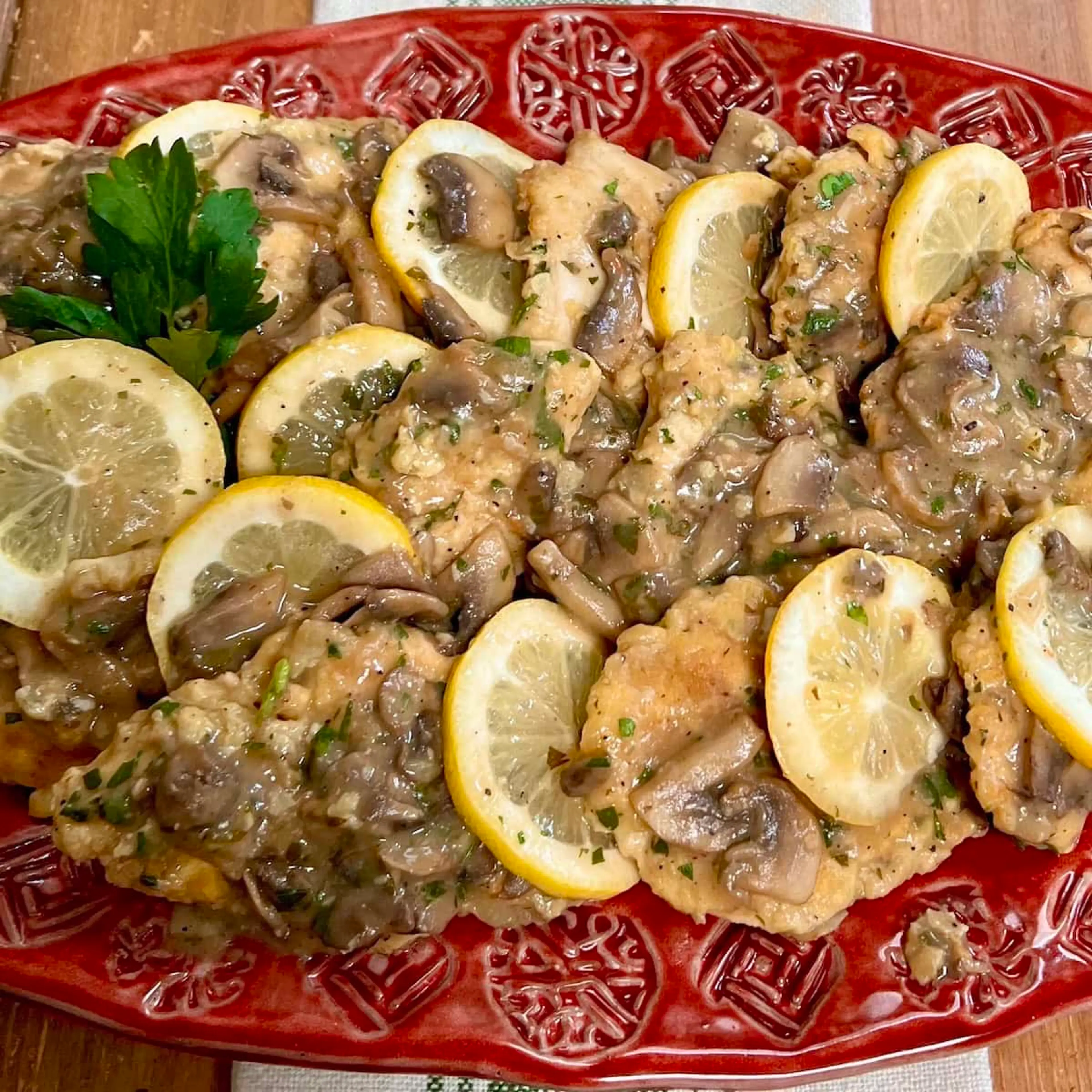 Chicken Francese (Chicken and Mushrooms in Wine Butter Sauce