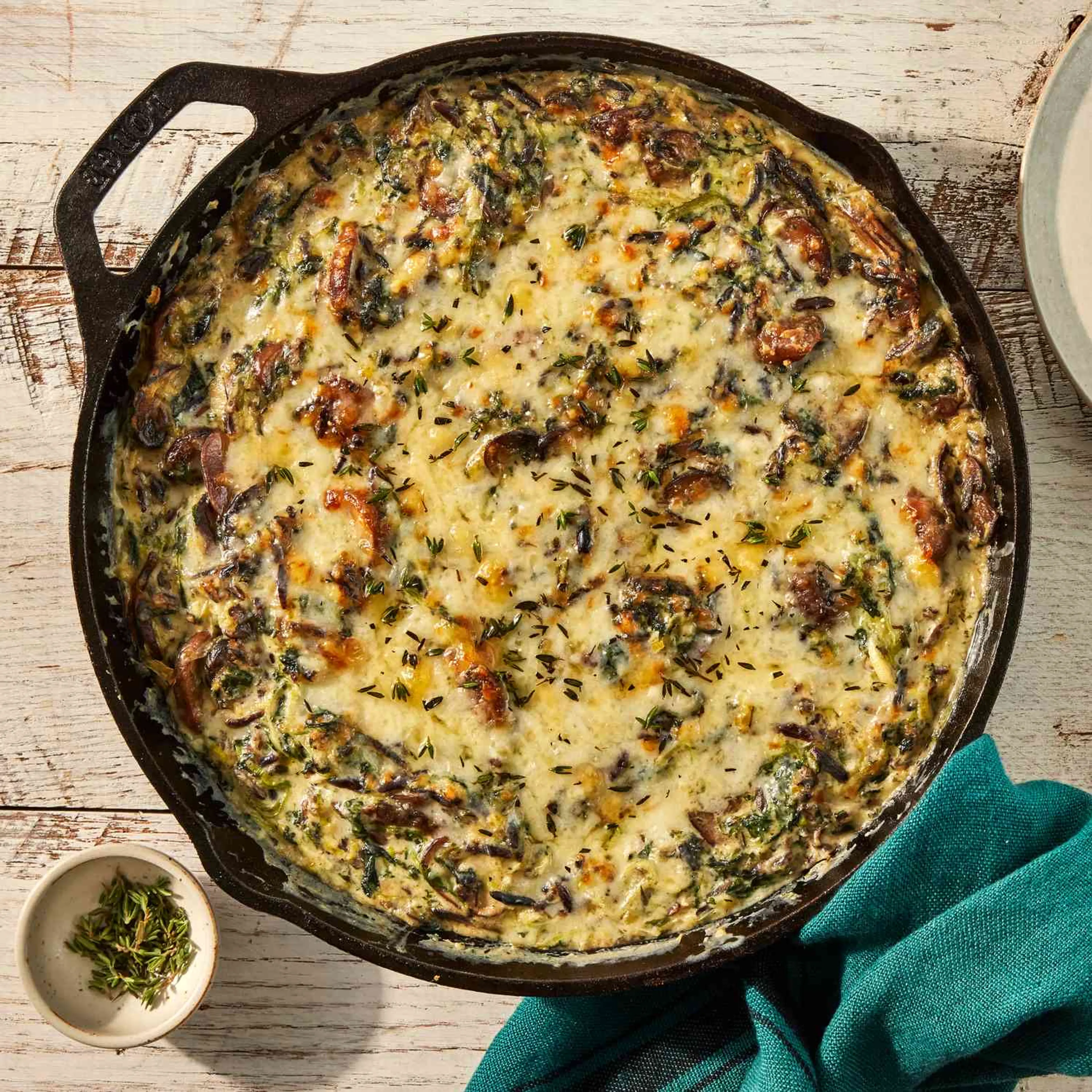 Skillet Spinach, Mushroom & Wild Rice Casserole