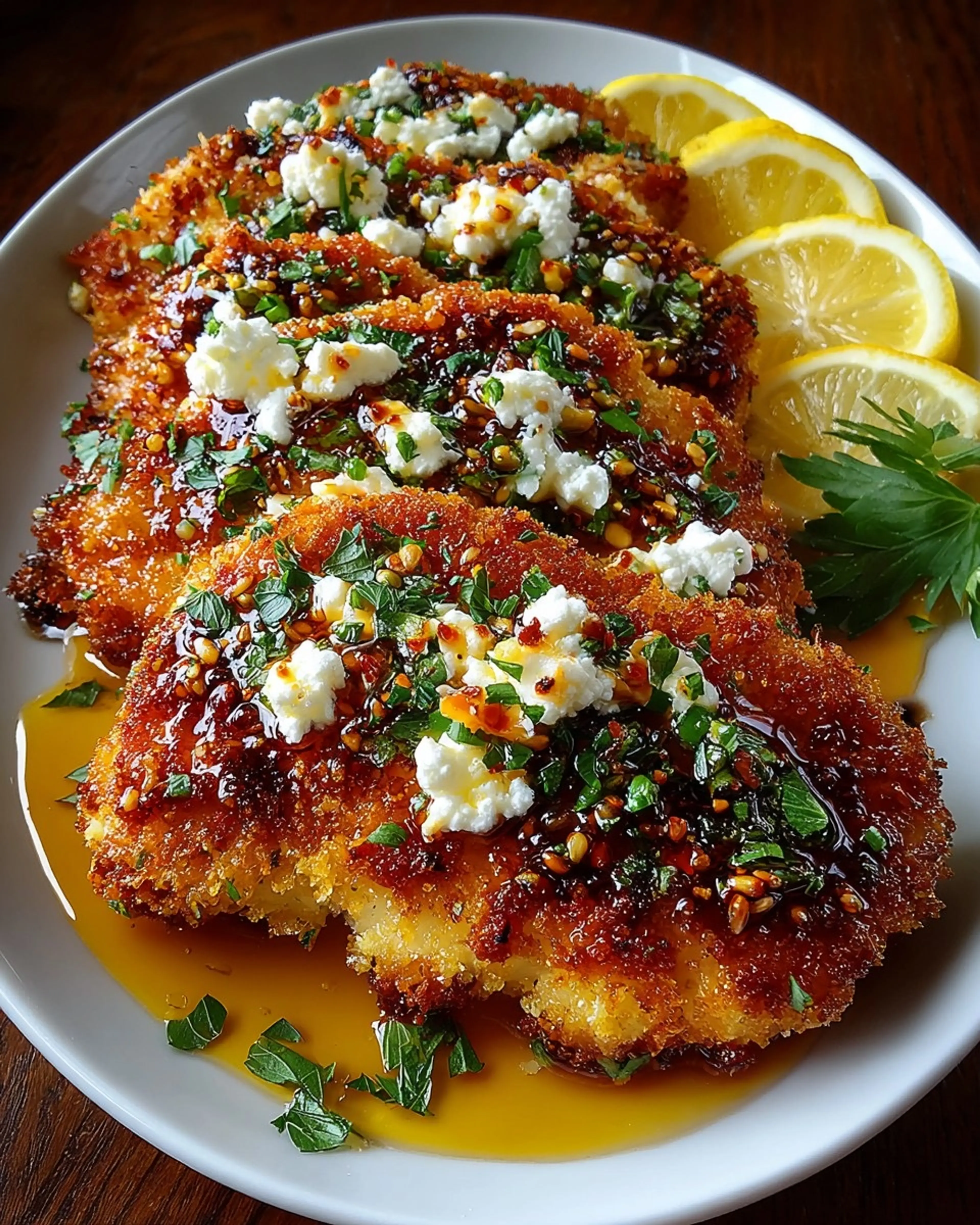 Spicy Crispy Hot Honey Lemon Feta Chicken with Italian Herb