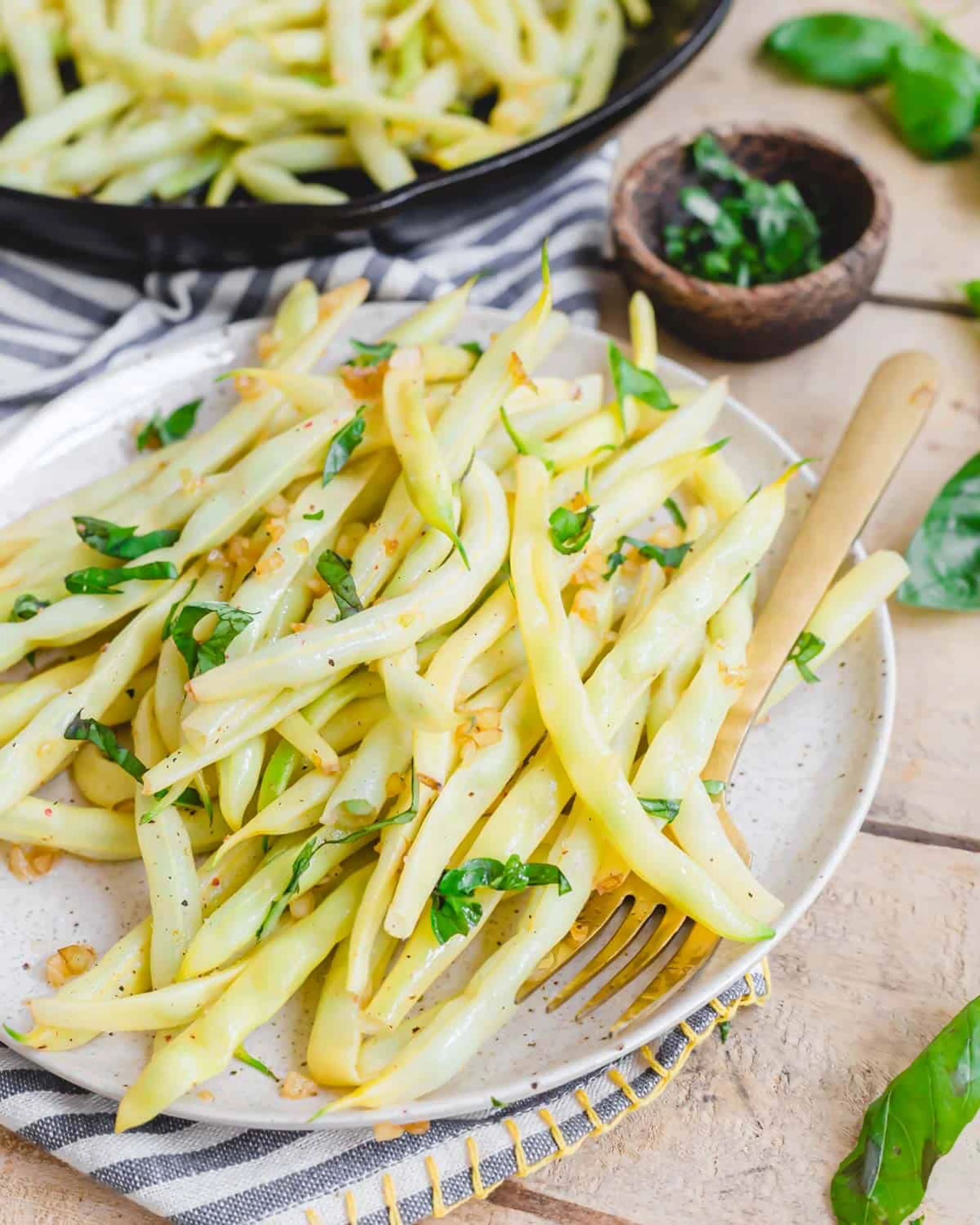 Wax Beans with Garlic & Basil
