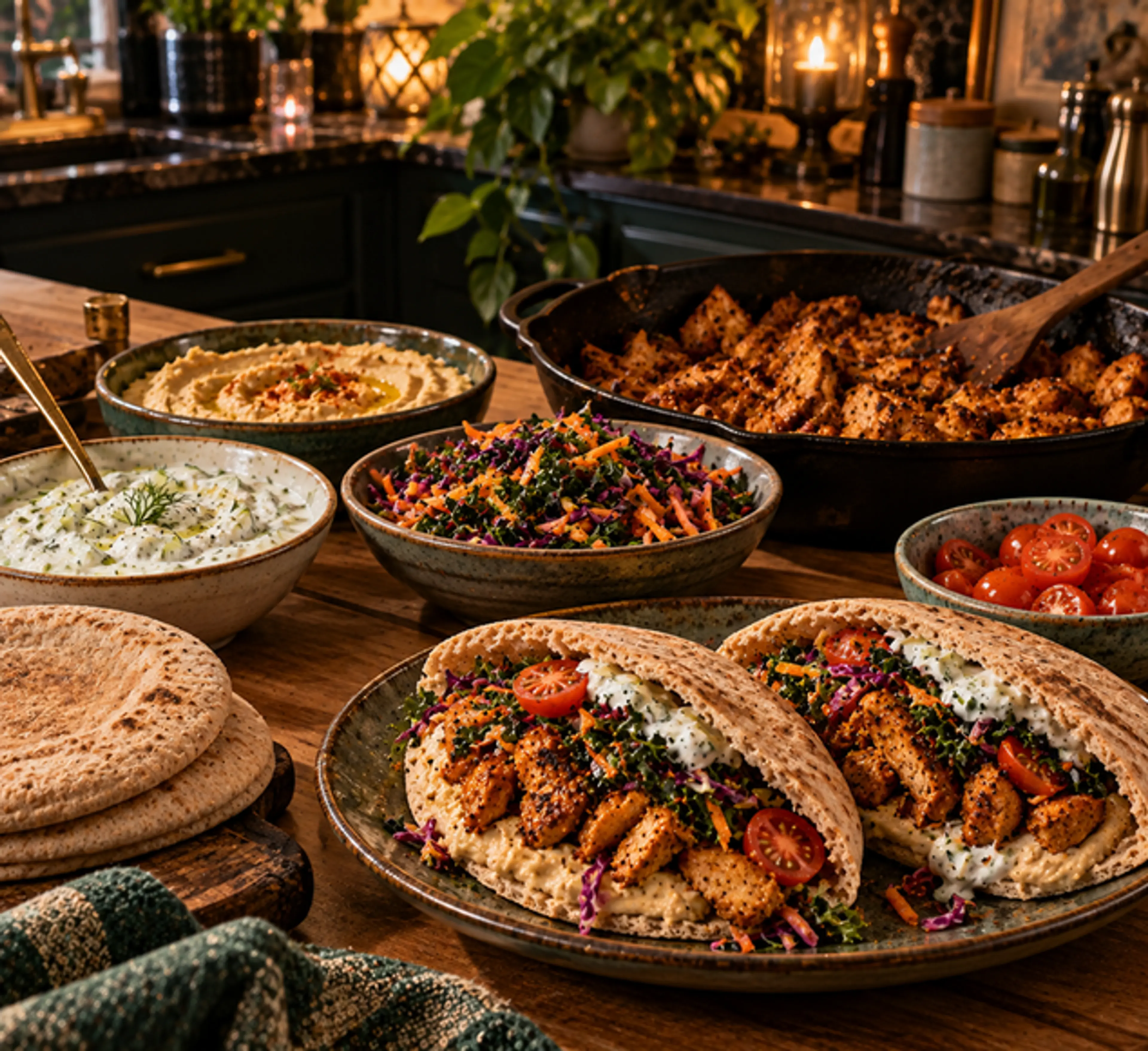 Chicken Shawarma Pitas w/ Rainbow Veggies