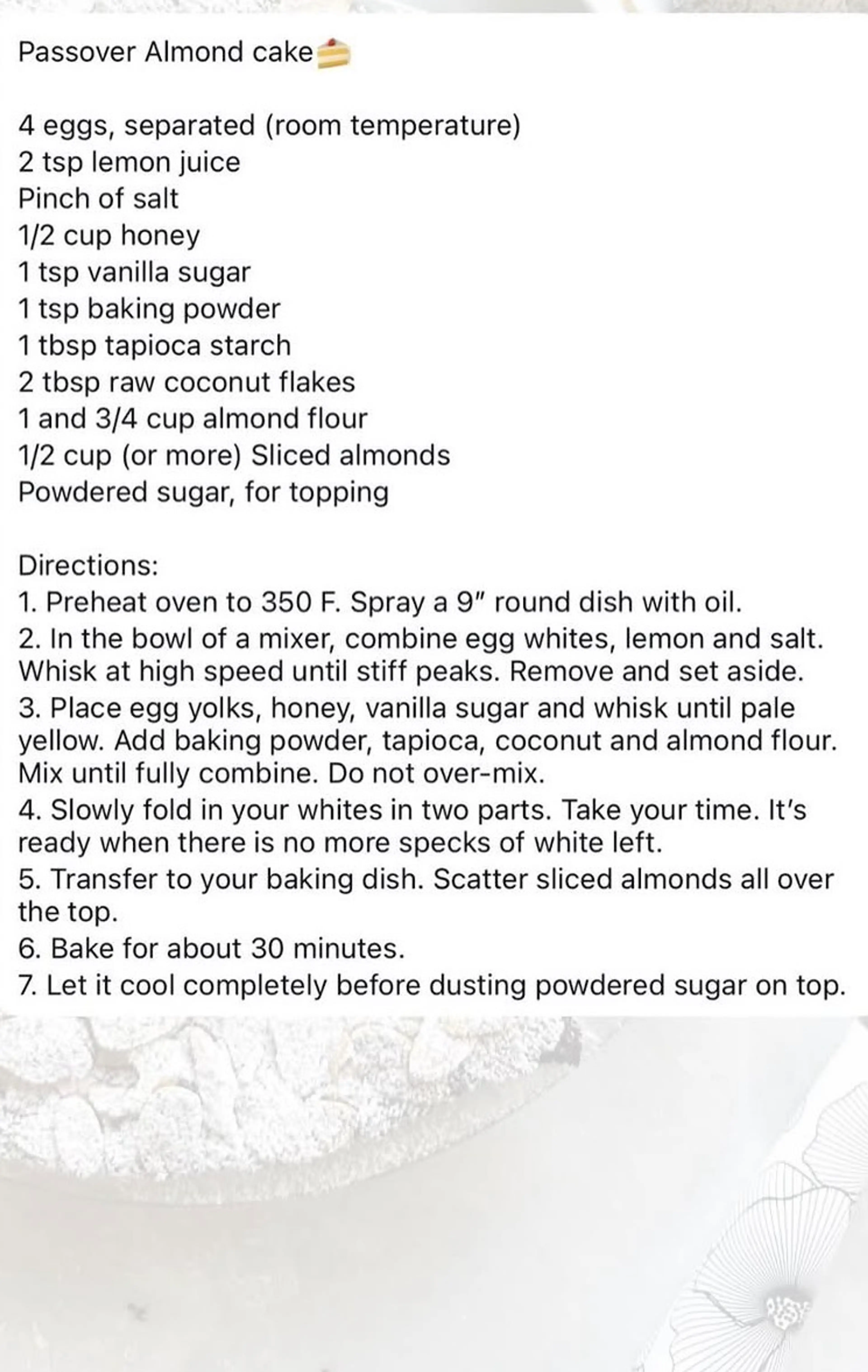 Almond cake Passover