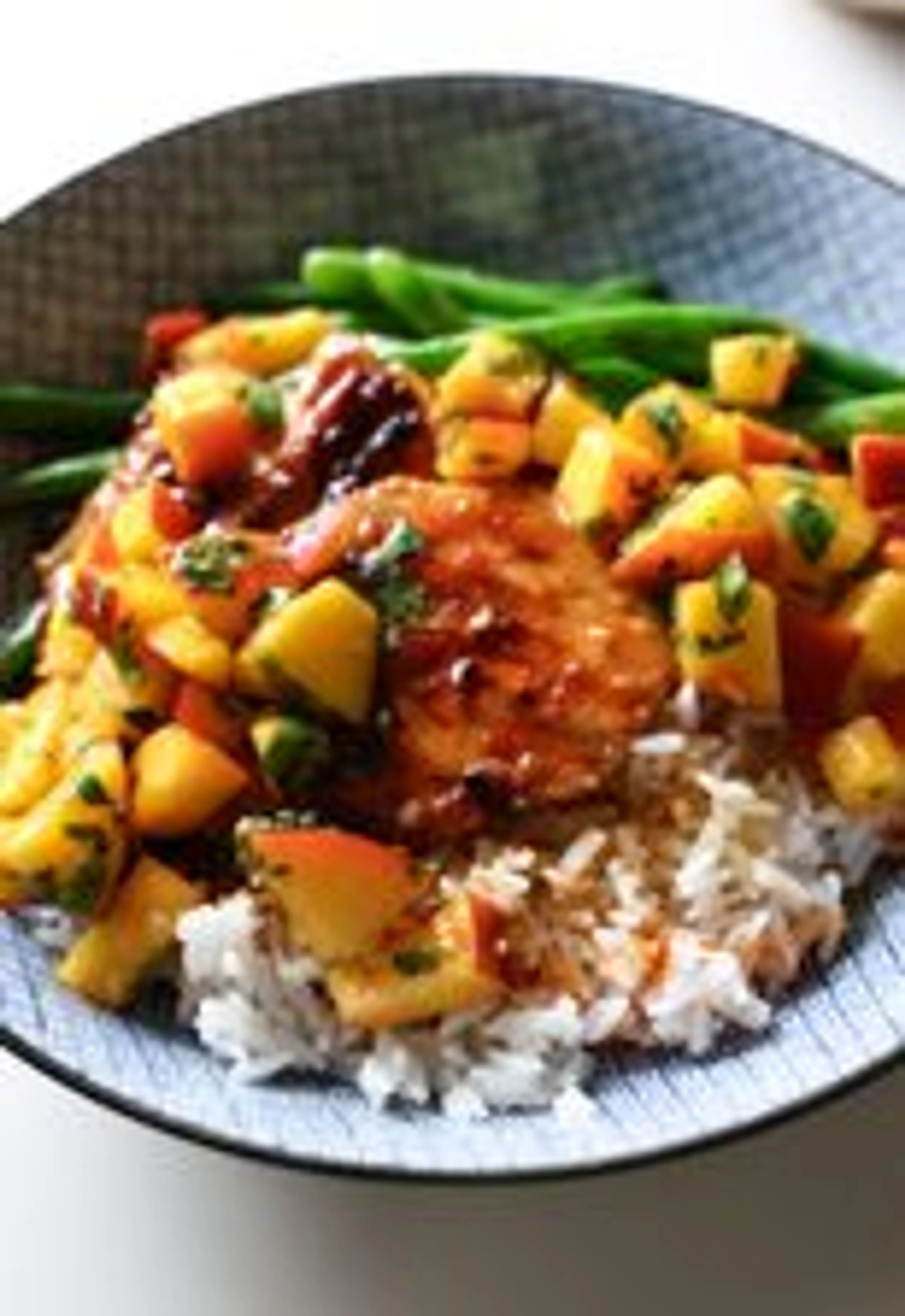 Teriyaki Chicken with Ginger Peaches and Sesame Drench