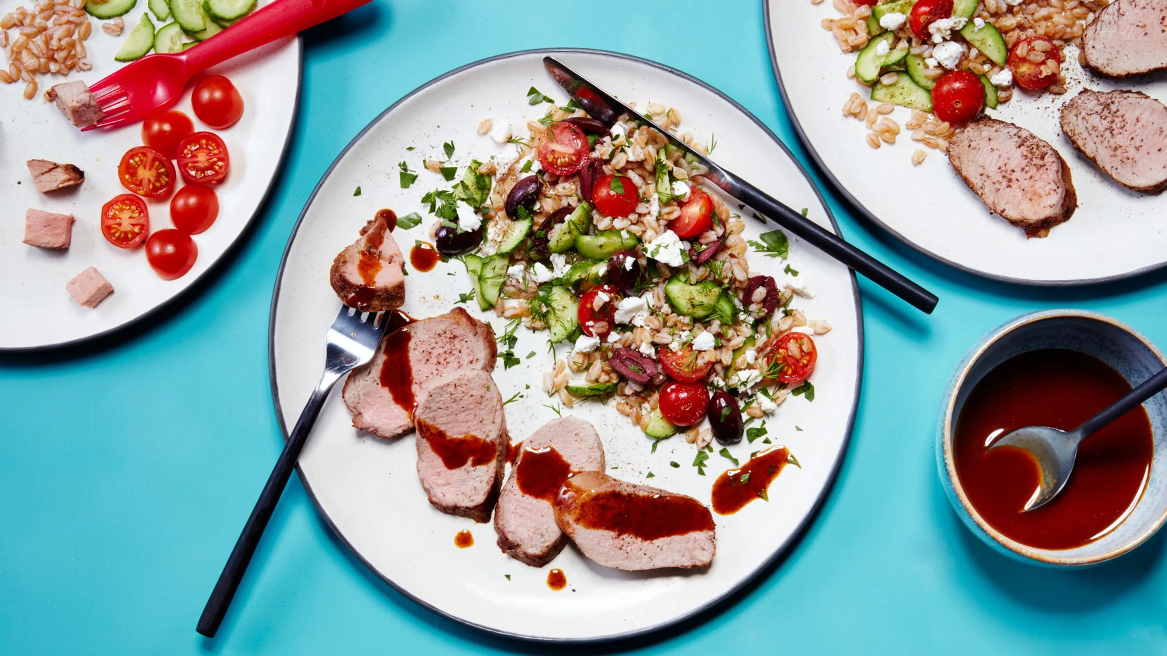 Spice-Rubbed Pork Tenderloin with a Mediterranean Grain Sala