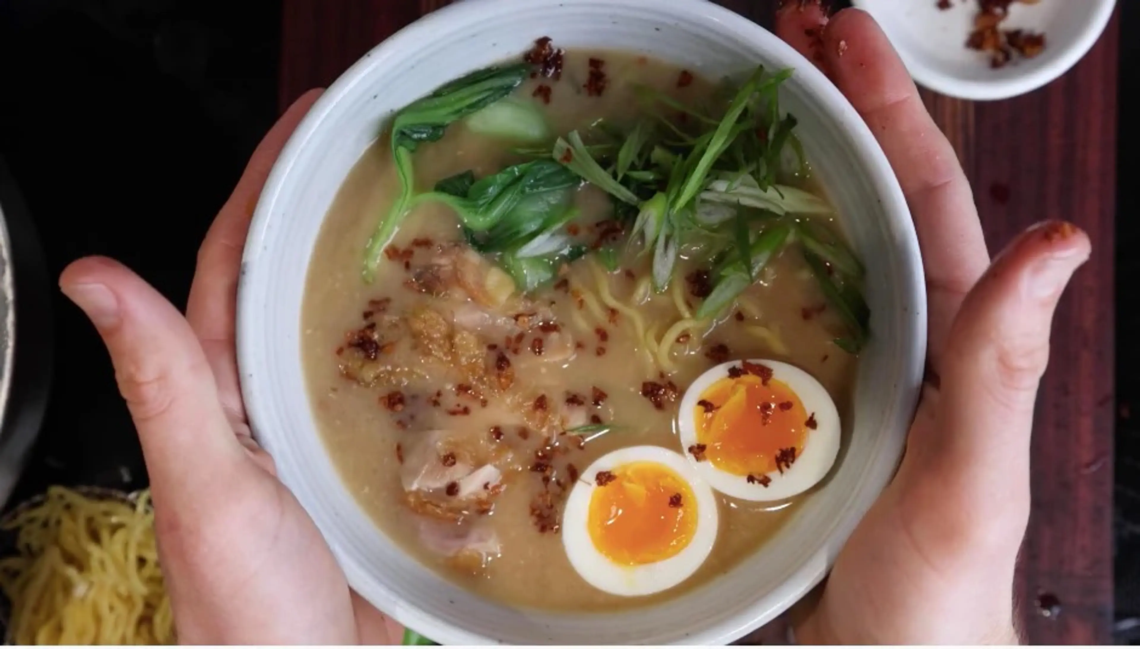 Crispy Chicken Caramelized Miso Noodle Soup