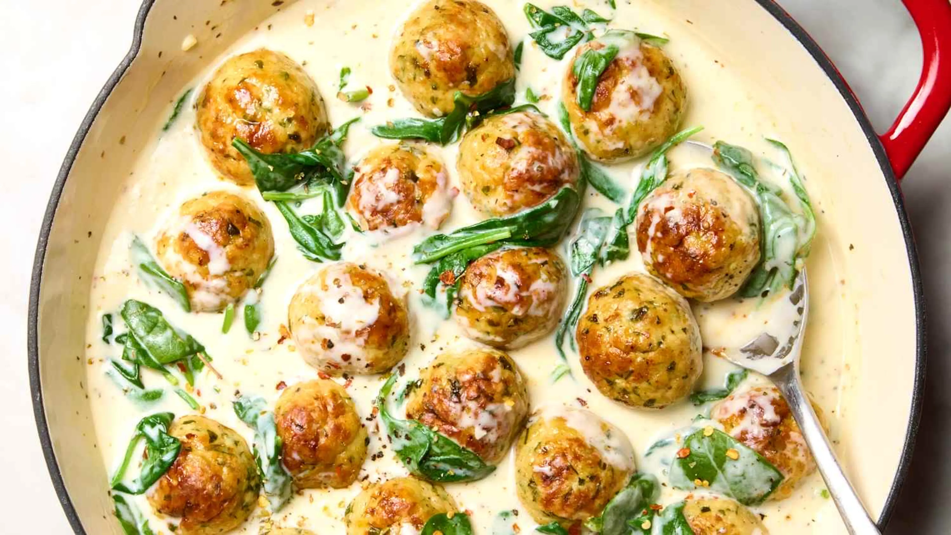 Parmesan Chicken Meatballs with Spinach