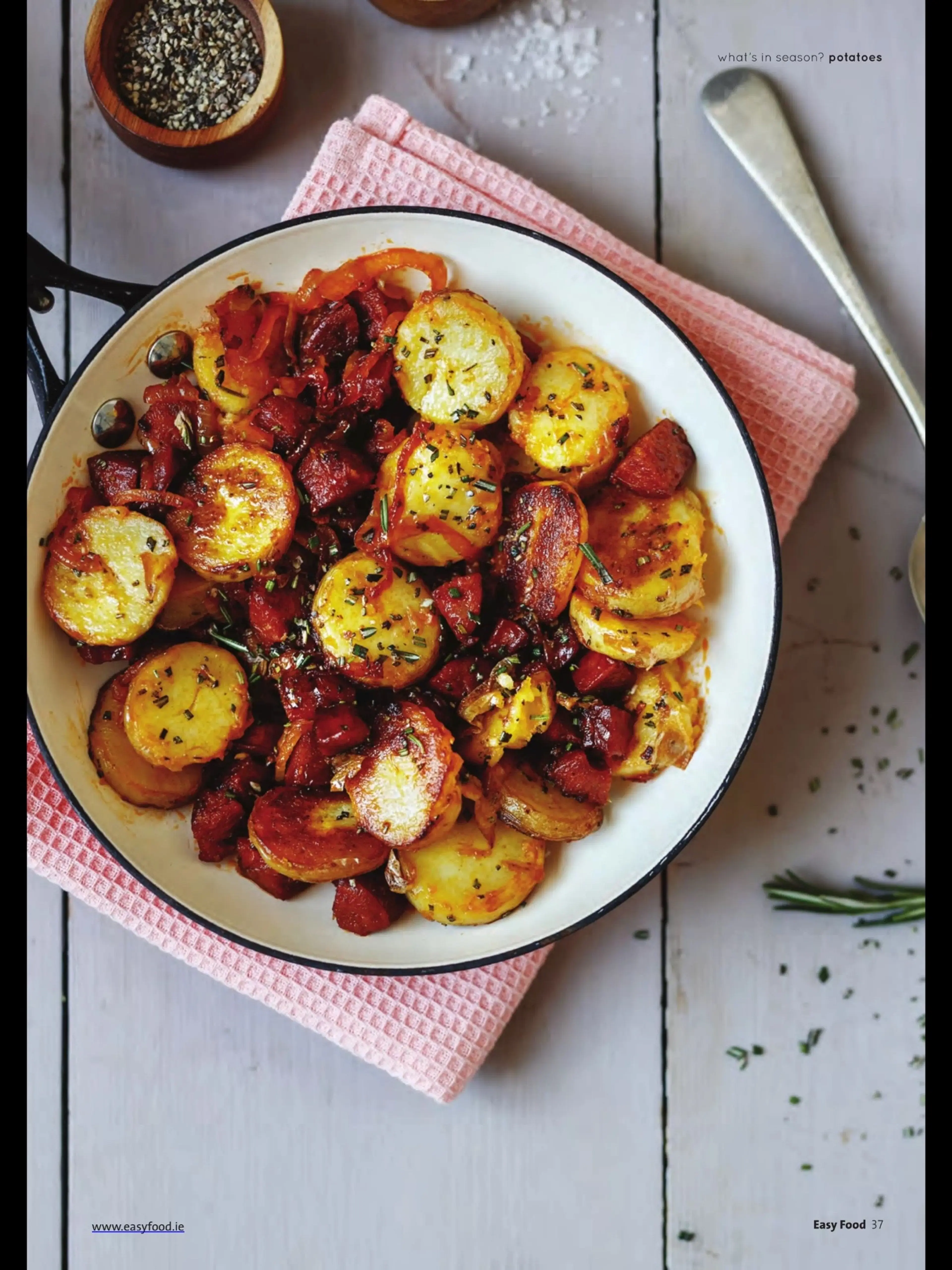 Sautéed potatoes with chorizo, rosemary and onions