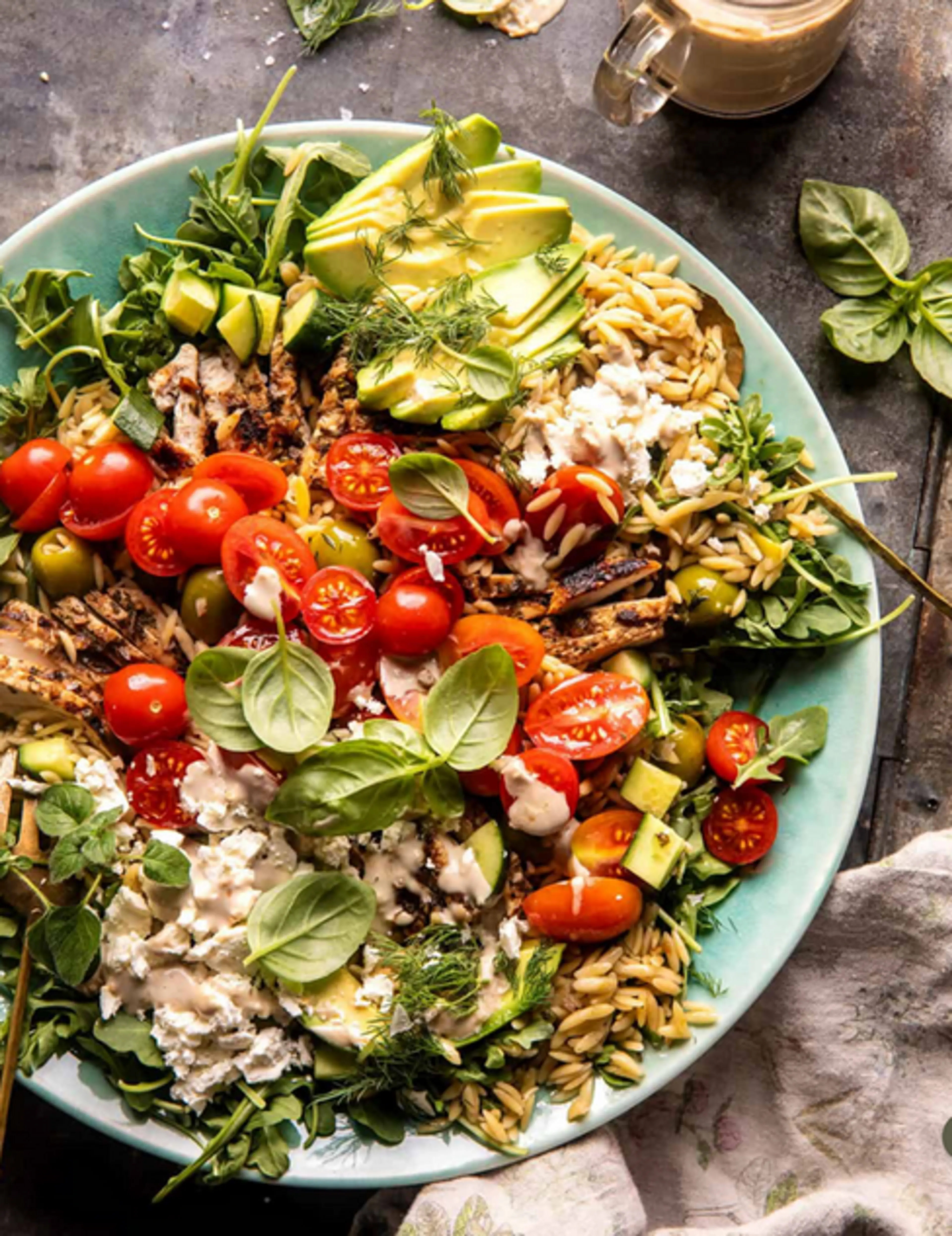 Greek Tahini Chicken and Feta Orzo Bowls