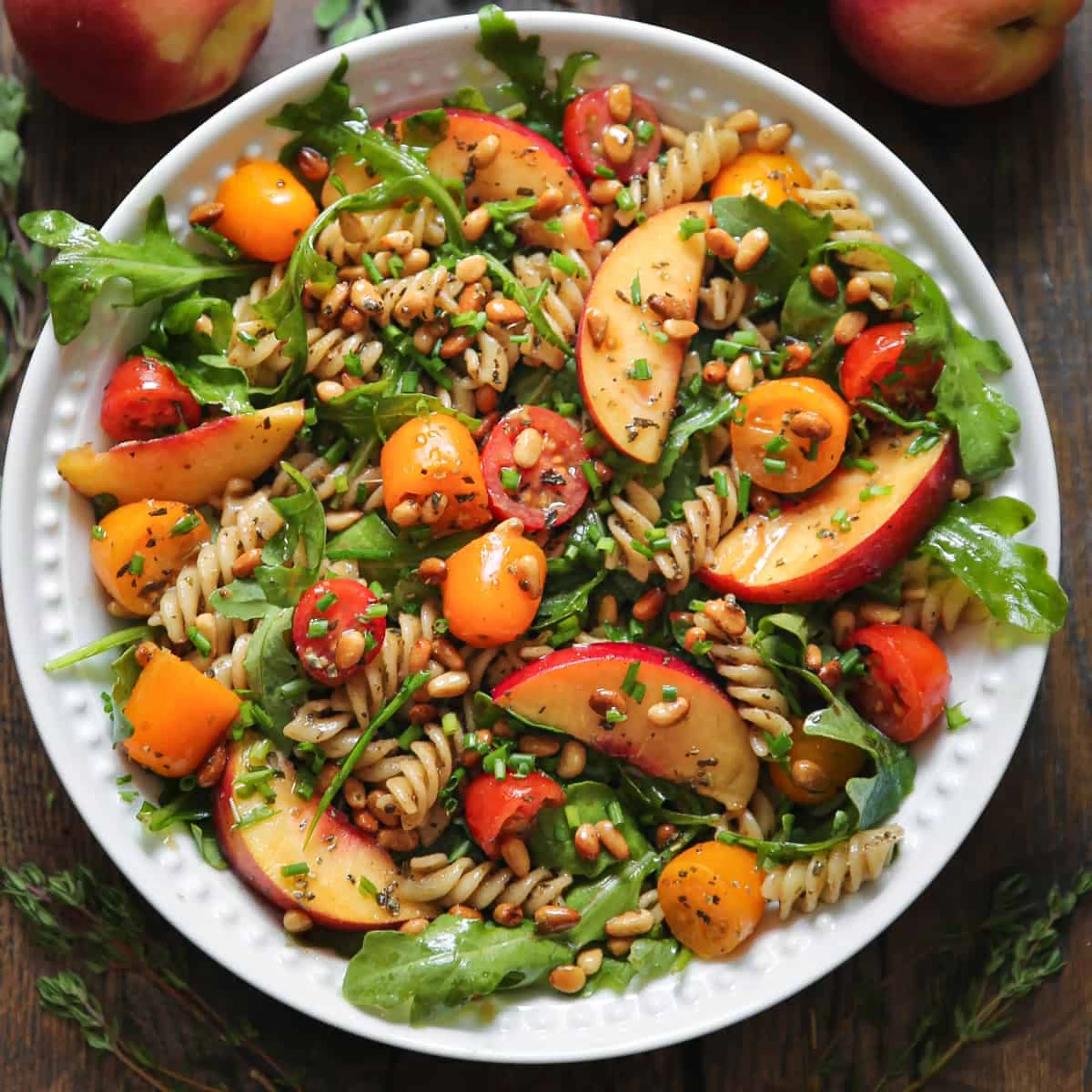 Peach Pasta Salad with Rocket and Tomatoes