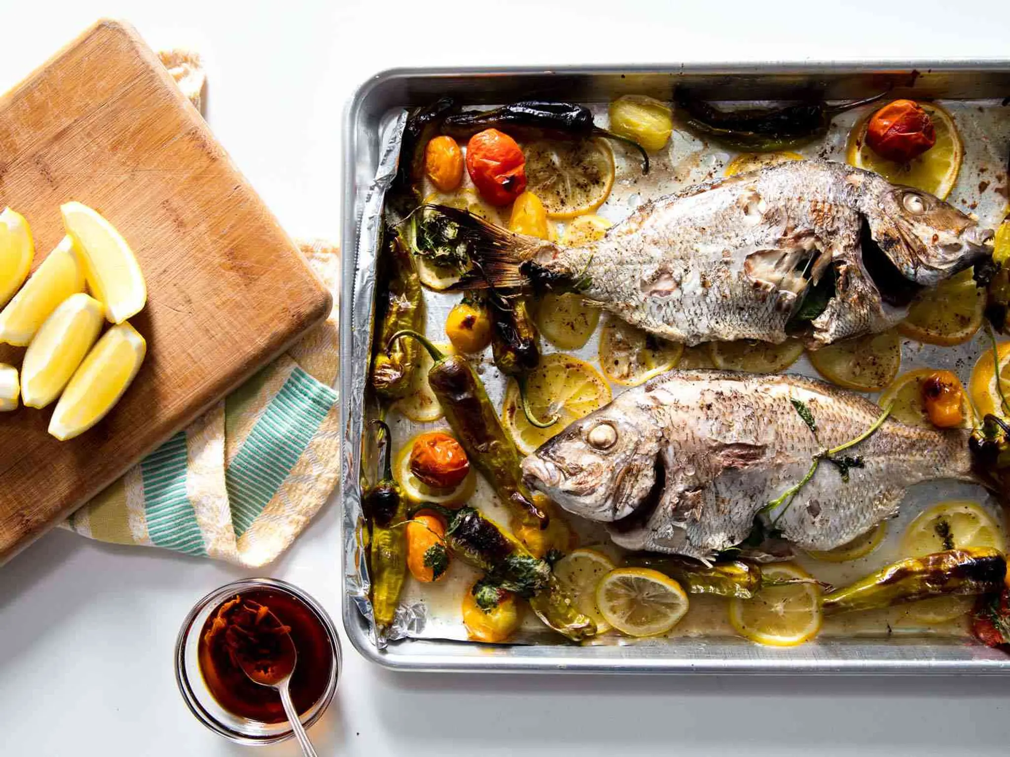 Broiled Whole Porgy With Blistered Shishito and Tomato Recip
