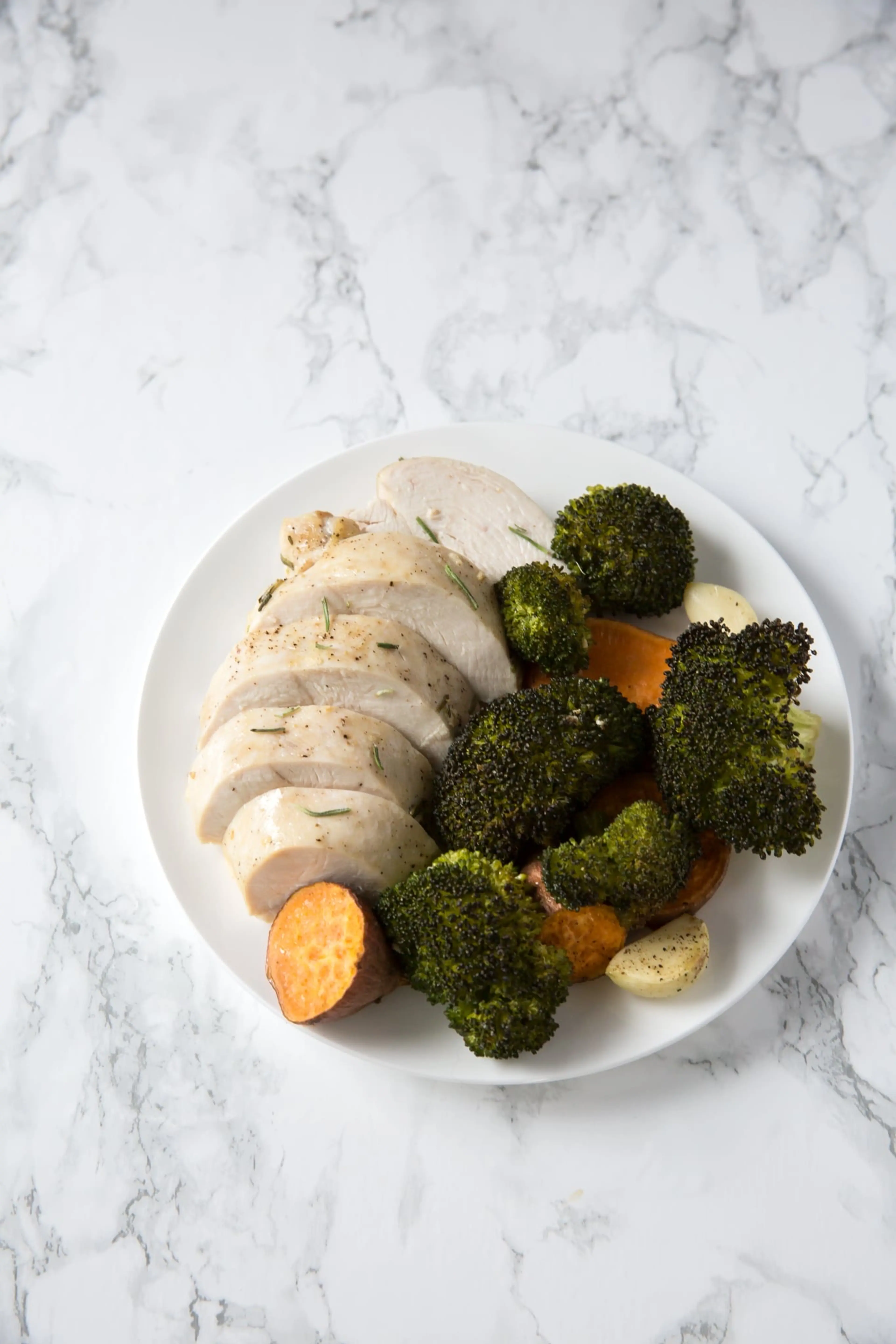 Garlic Chicken with Broccoli and Sweet Potatoes