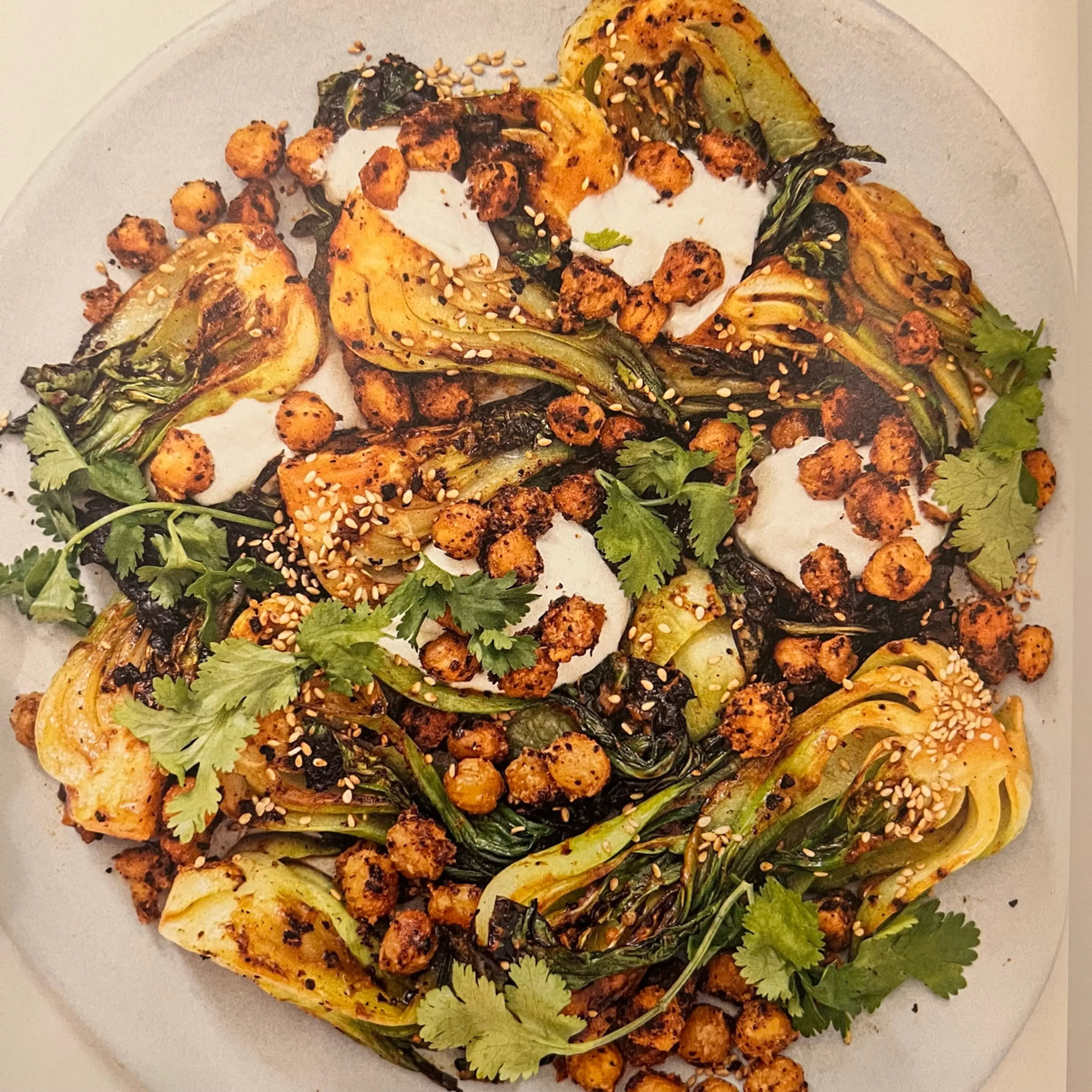 Grilled Baby Bok Choy with Miso-Gochujang Butter & Chickpeas