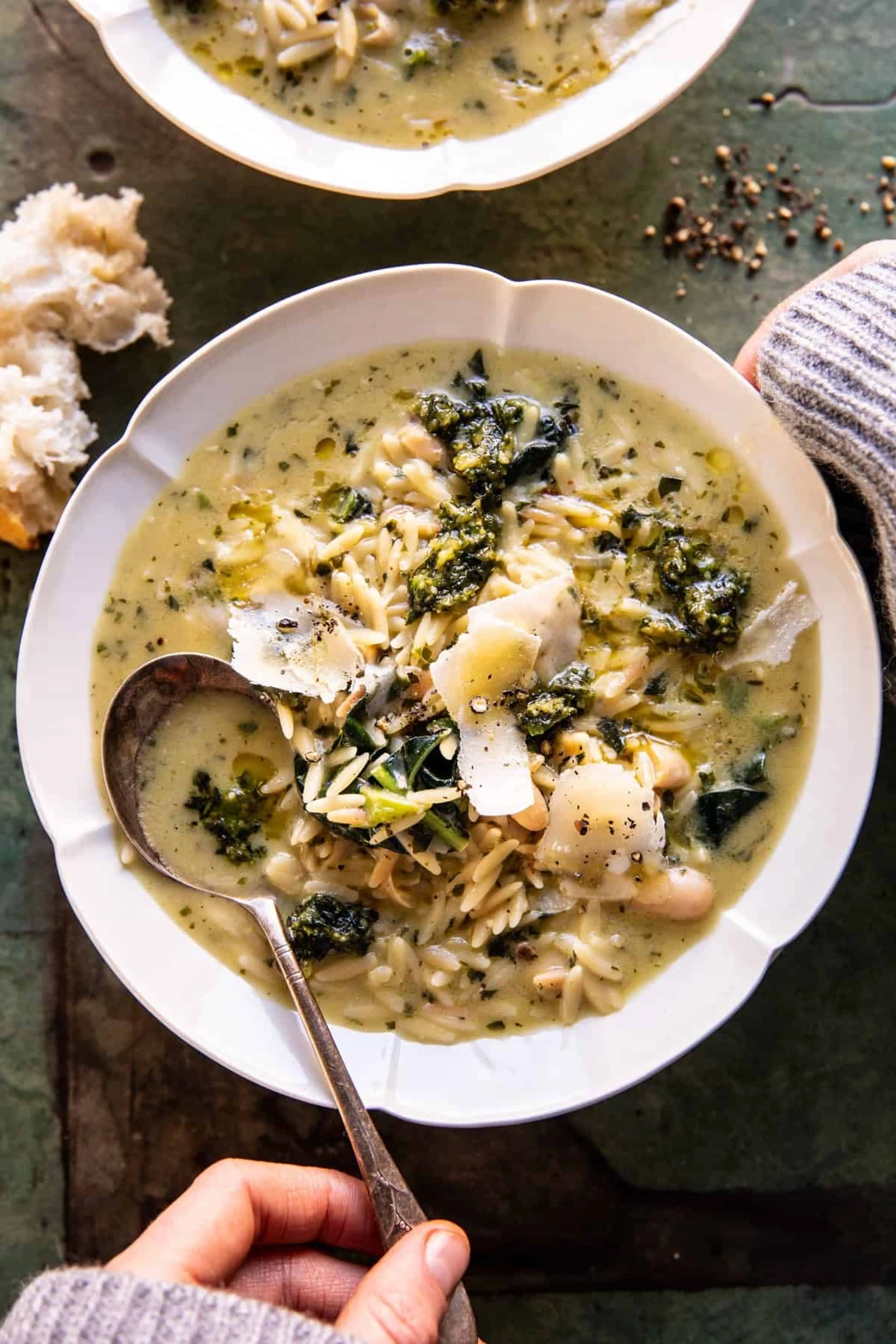 Creamy White Bean Lemon Pesto Orzo Soup