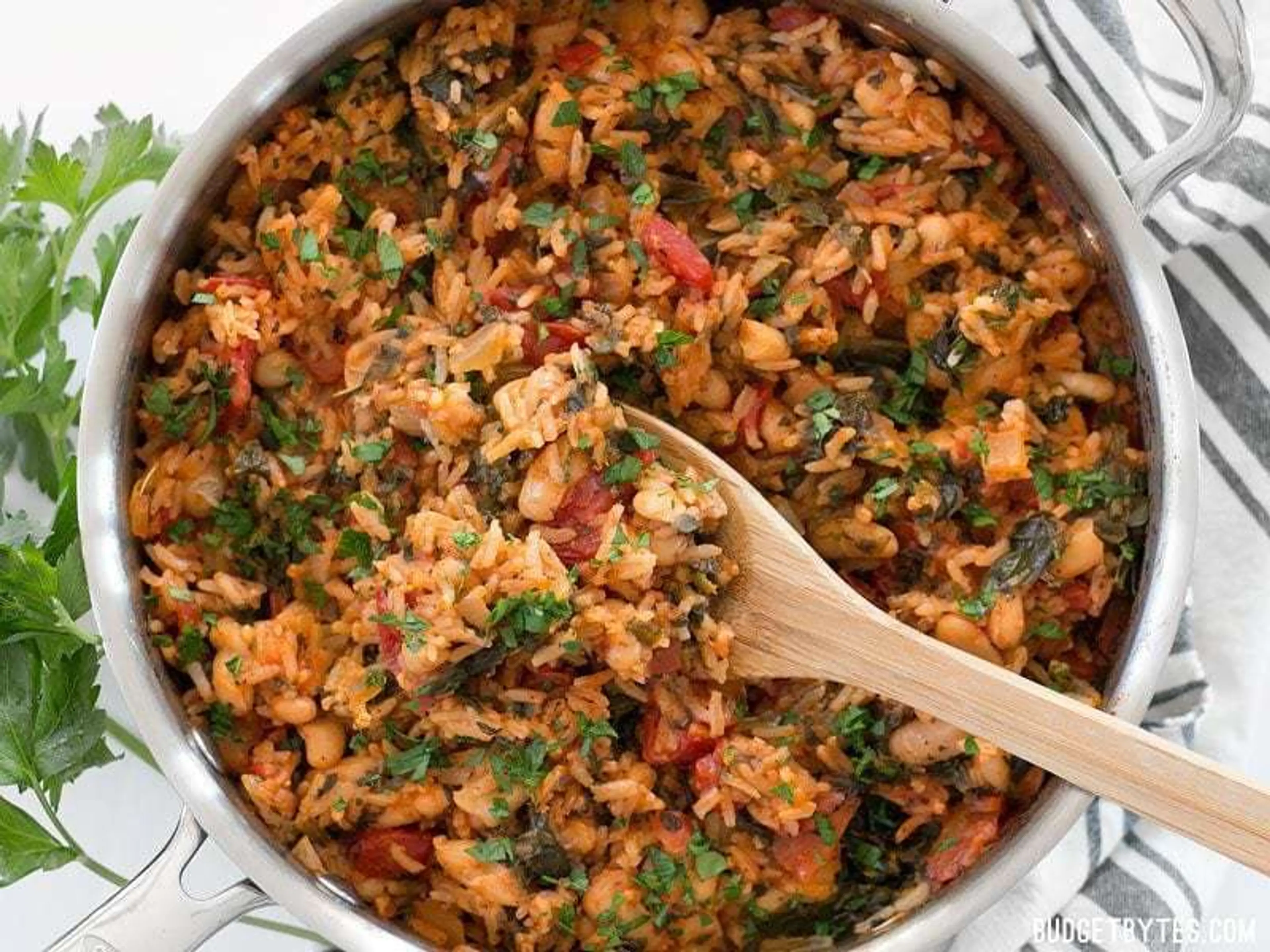 Tomato Herb Rice with White Beans and Spinach