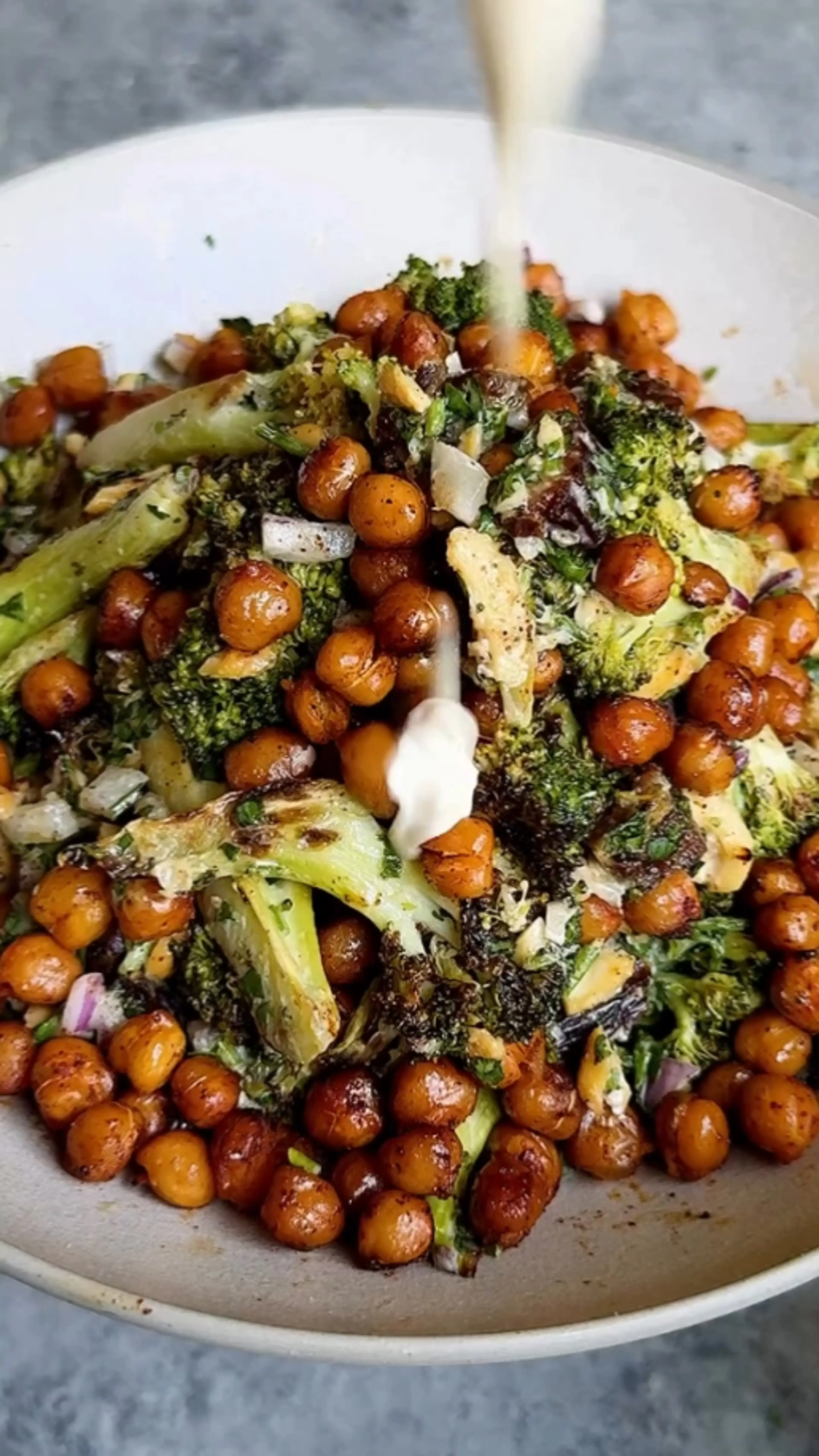 Roasted Broccoli & Chickpea Salad with Tahini-parmesan Dress