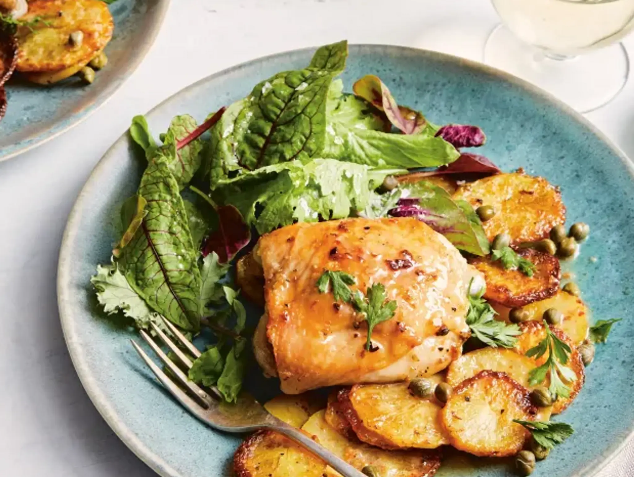 Crispy Lemon Chicken with Potatoes, Oregano, and Capers Reci