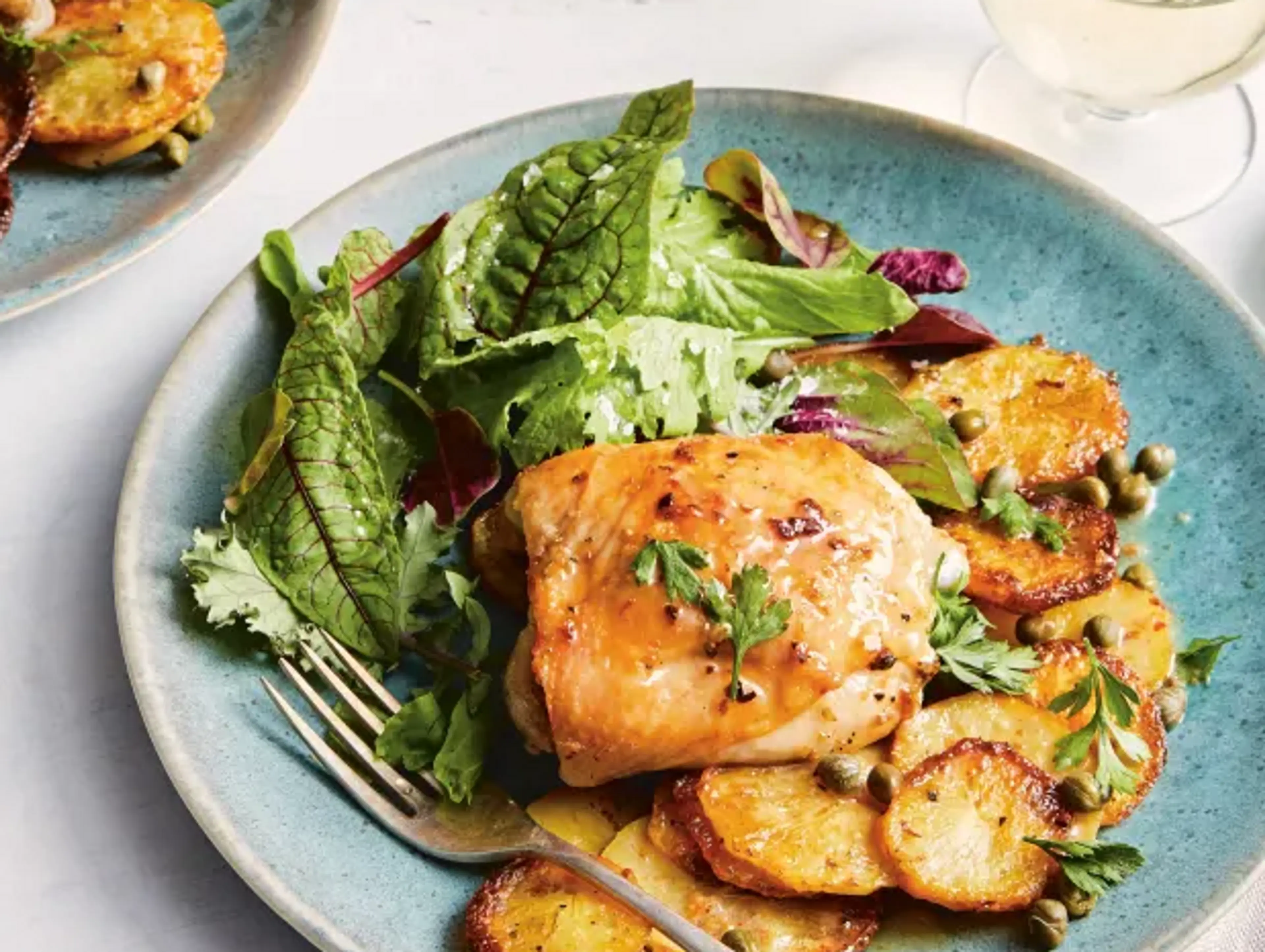 Crispy Lemon Chicken with Potatoes, Oregano, and Capers Reci