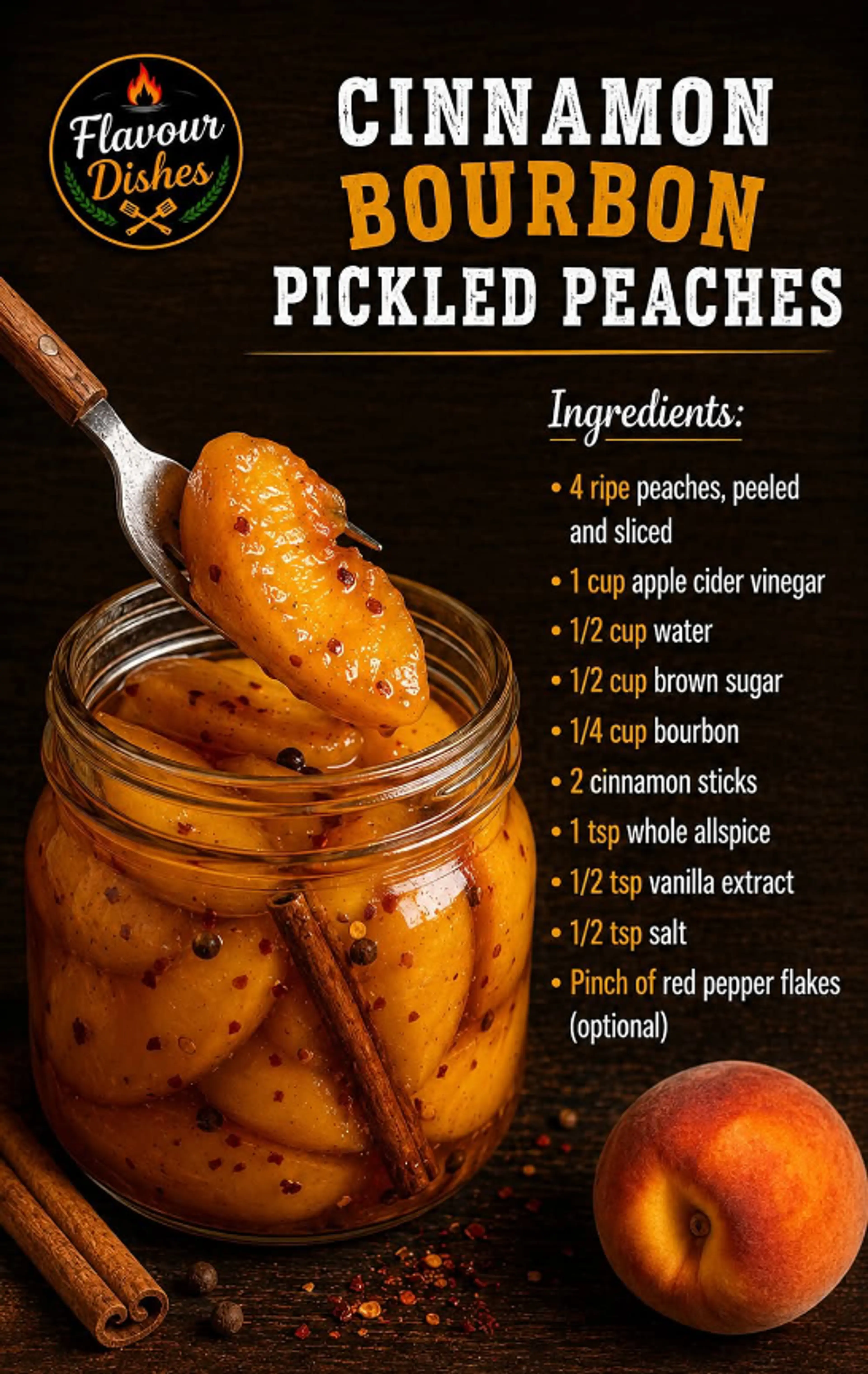 Cinnamon Bourbon Pickled Peaches