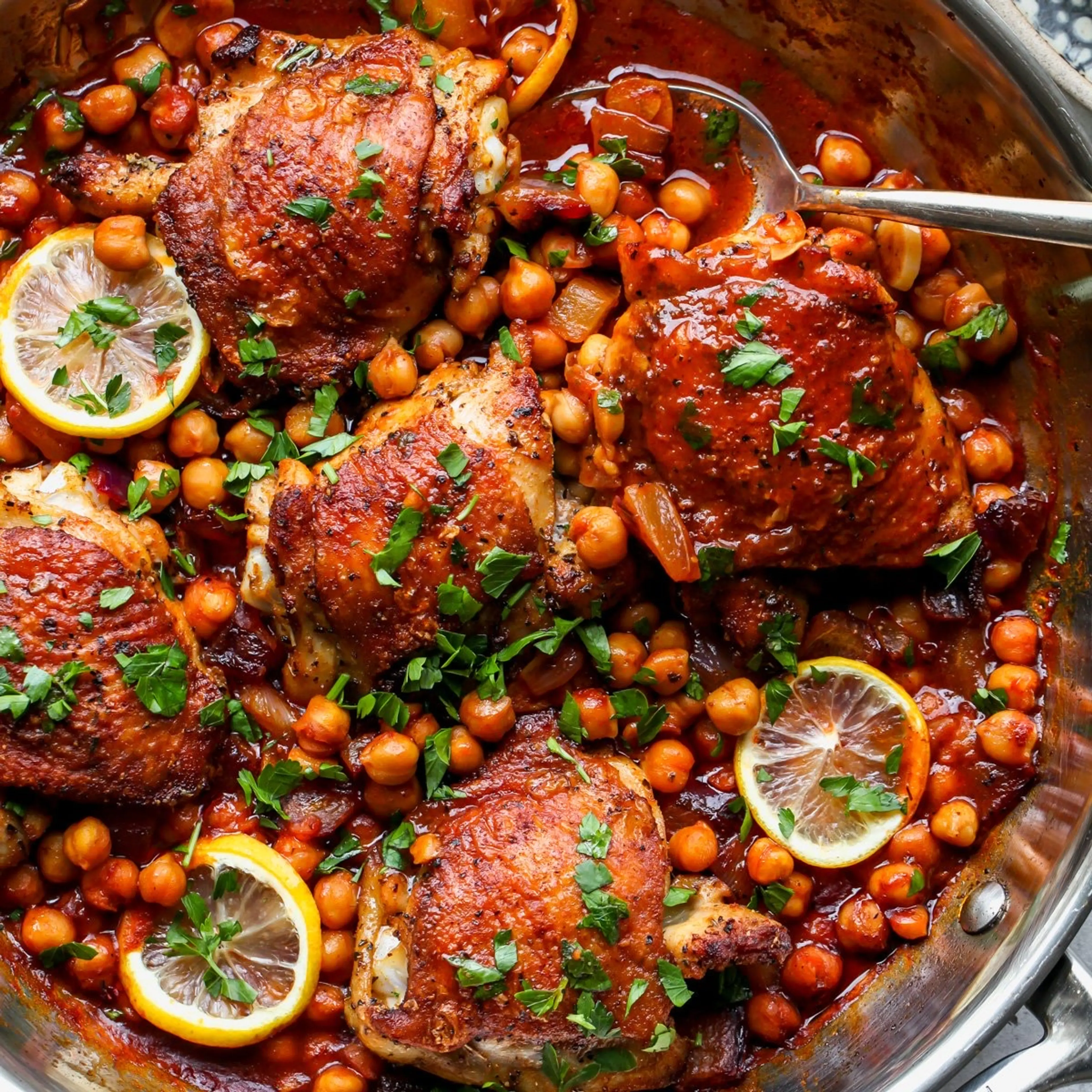 One Pan Moroccan Chicken and Chickpeas