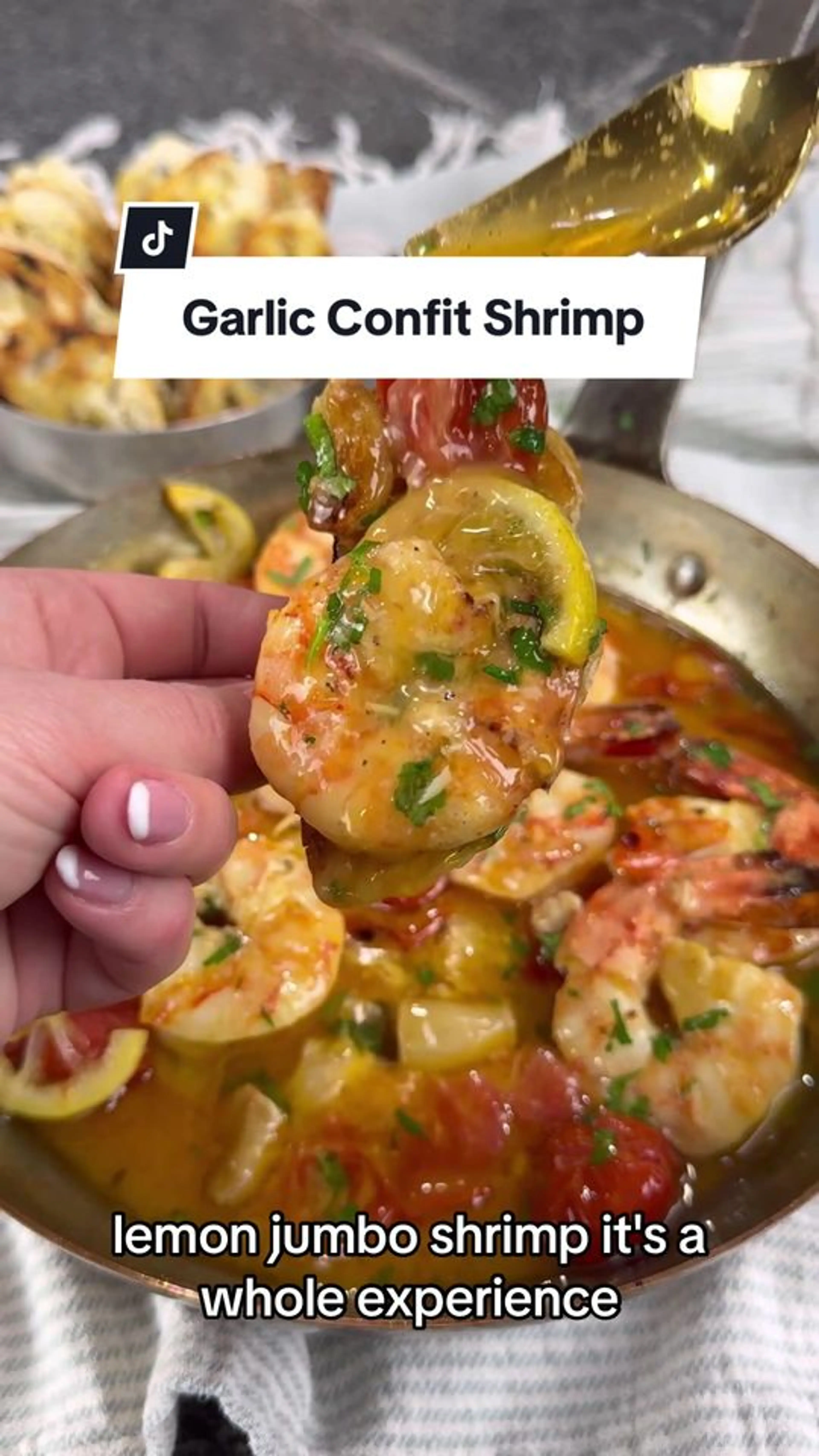 Lemon Garlic Confit Roasted Jumbo Shrimp with Garlic Rubbed