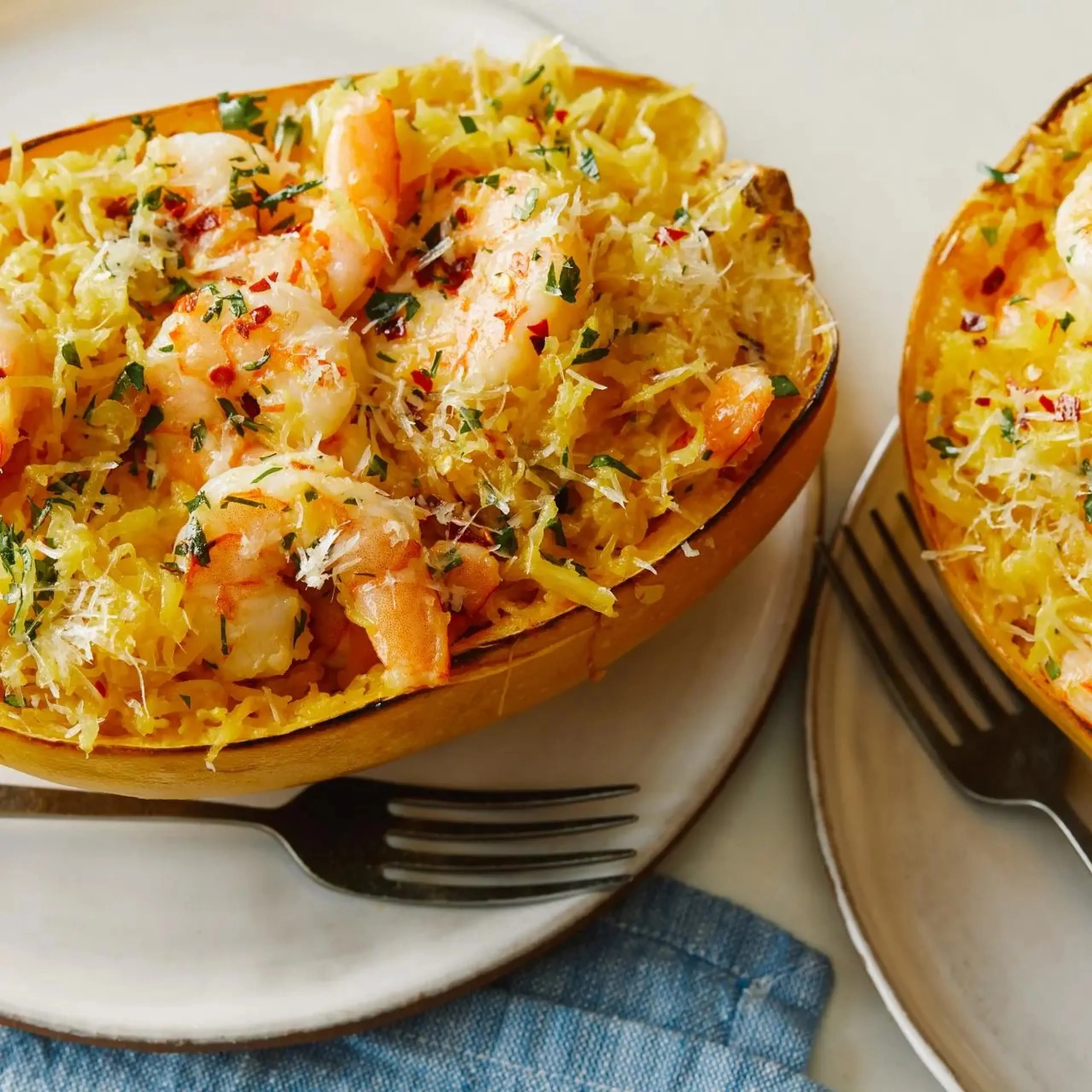 Spaghetti Squash Scampi Boats