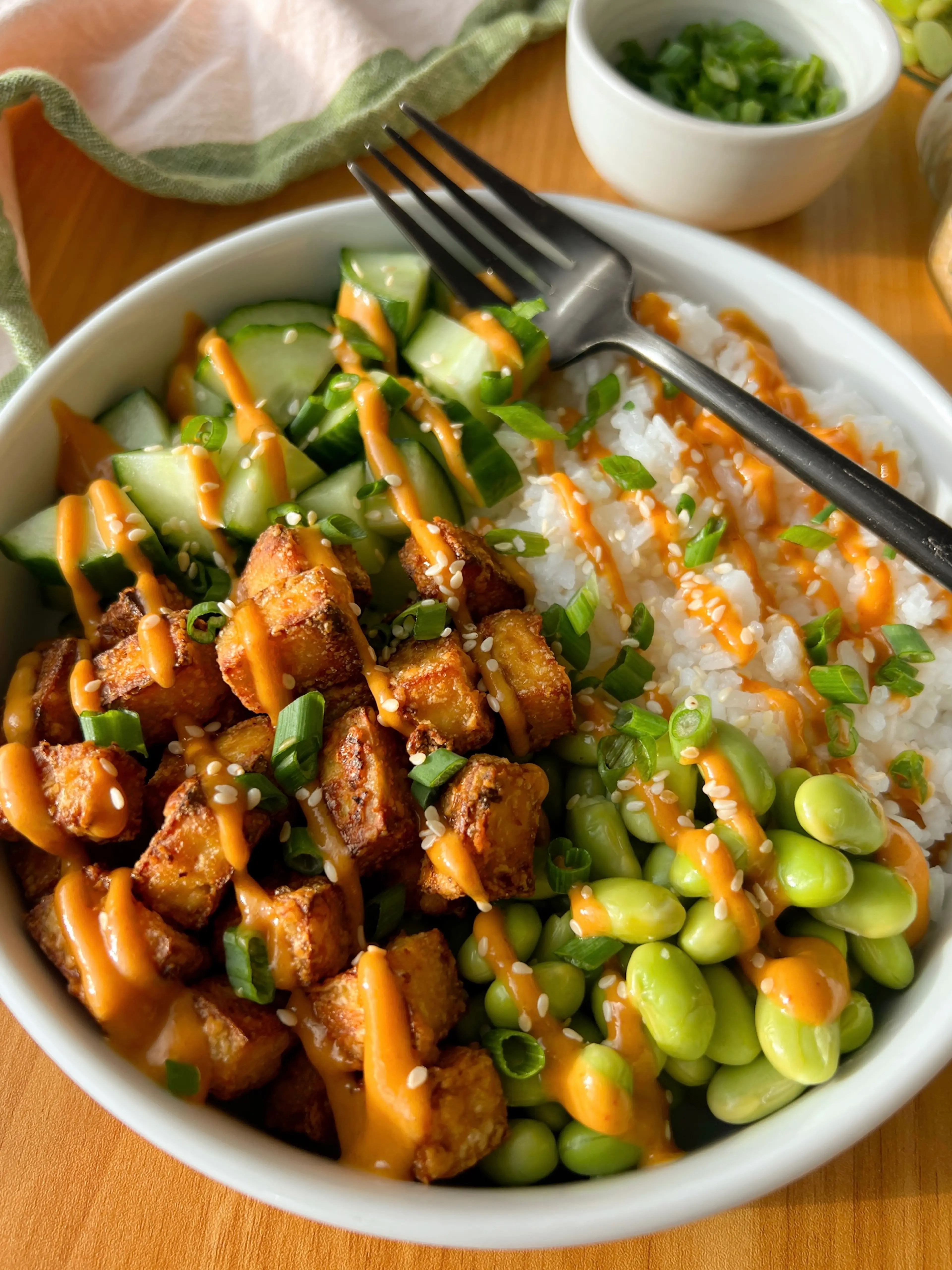 Crispy Tofu Bowls with Peanut Sauce