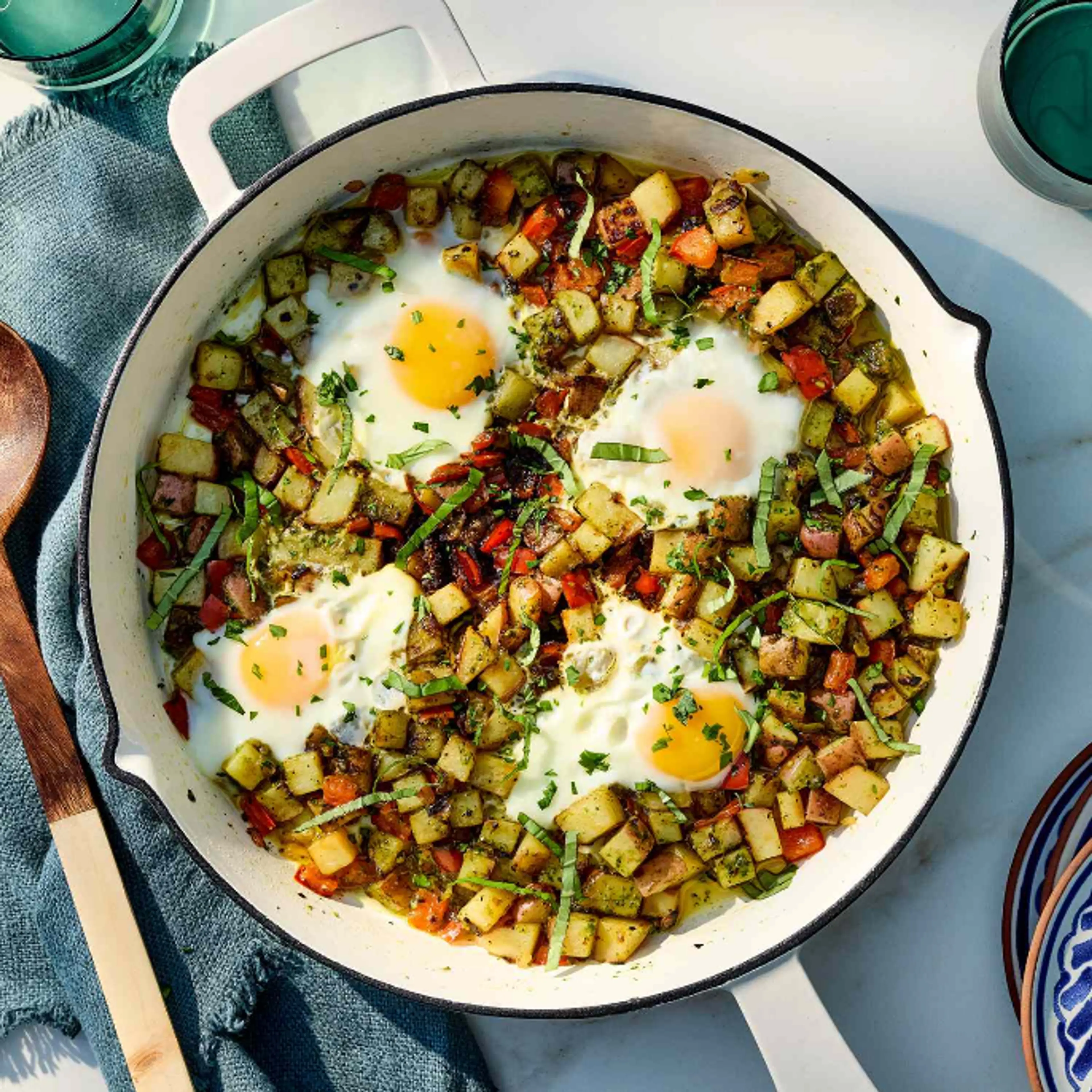Pesto, Egg & Potato Skillet