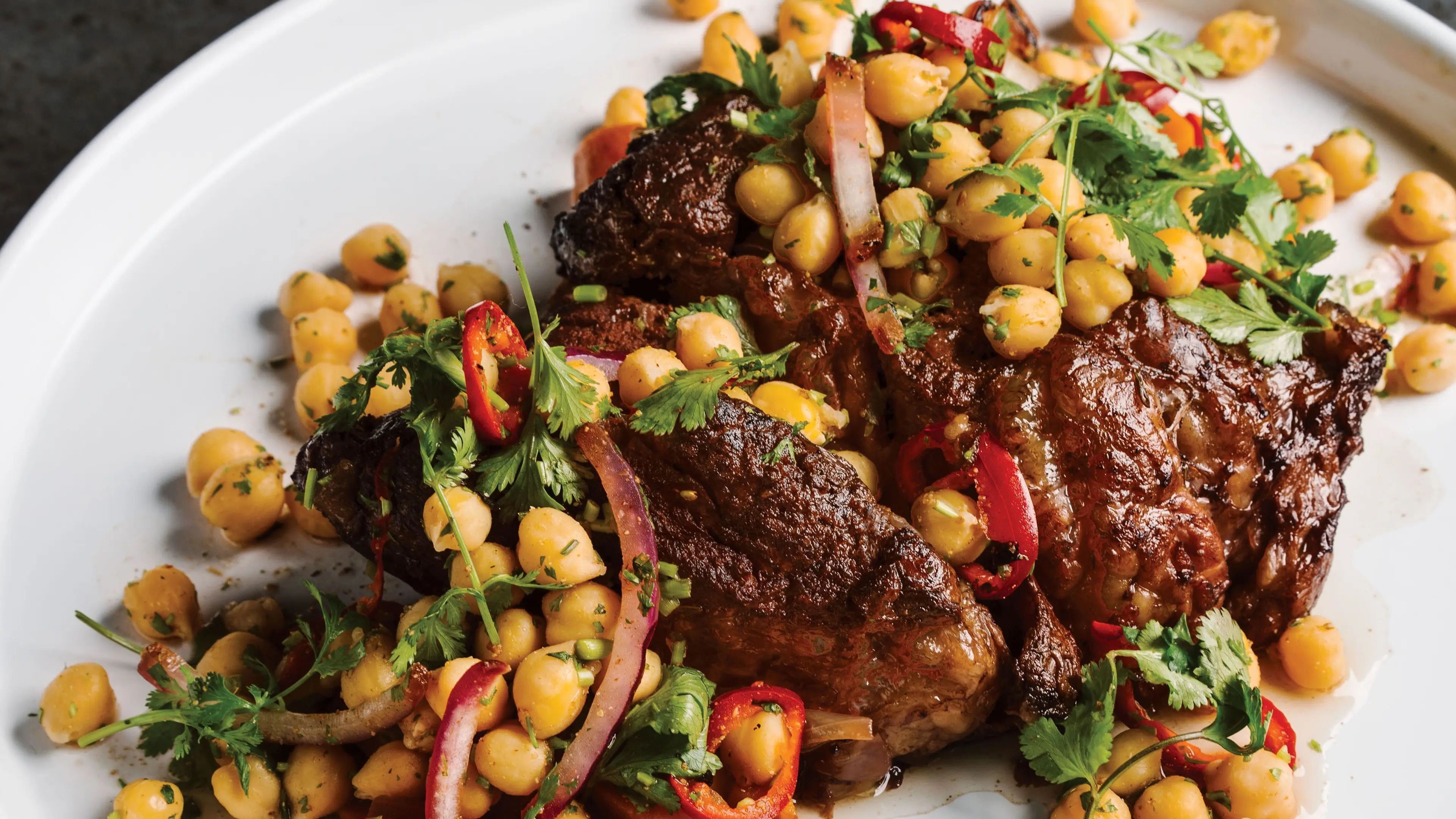 Slow Cooker Pot Roast with Charred Onion & Chickpea Salad