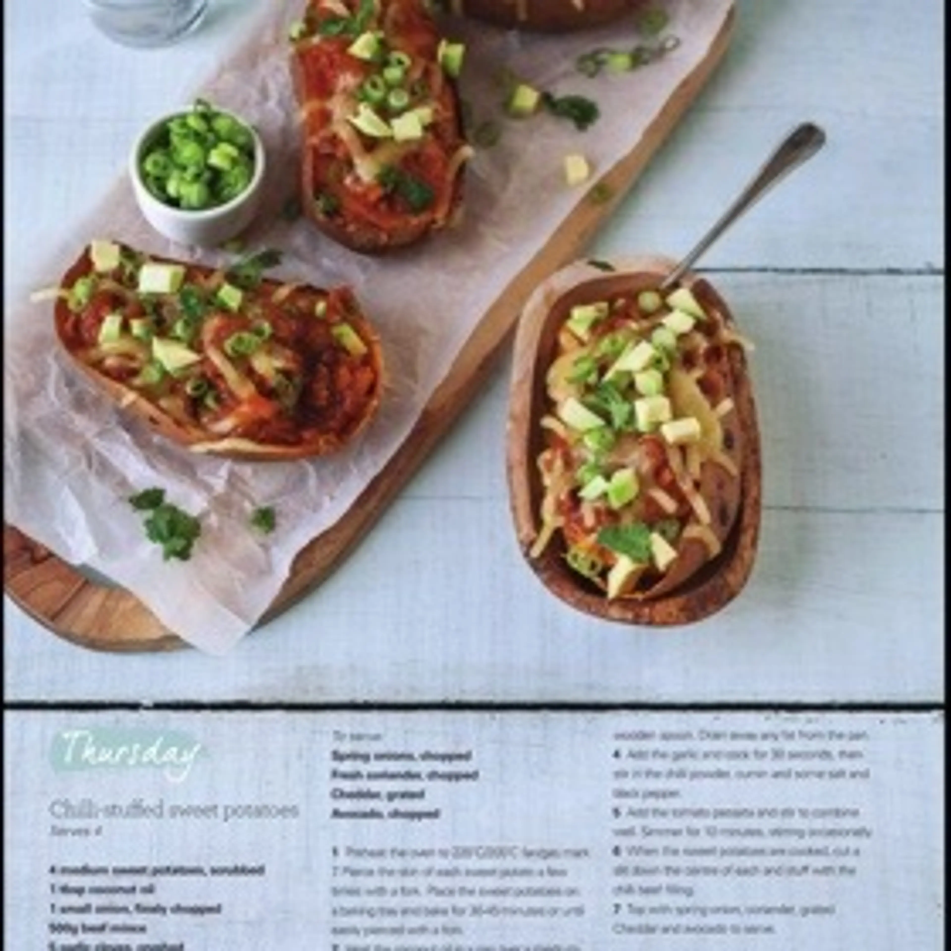 Chilli-stuffed sweet potatoes