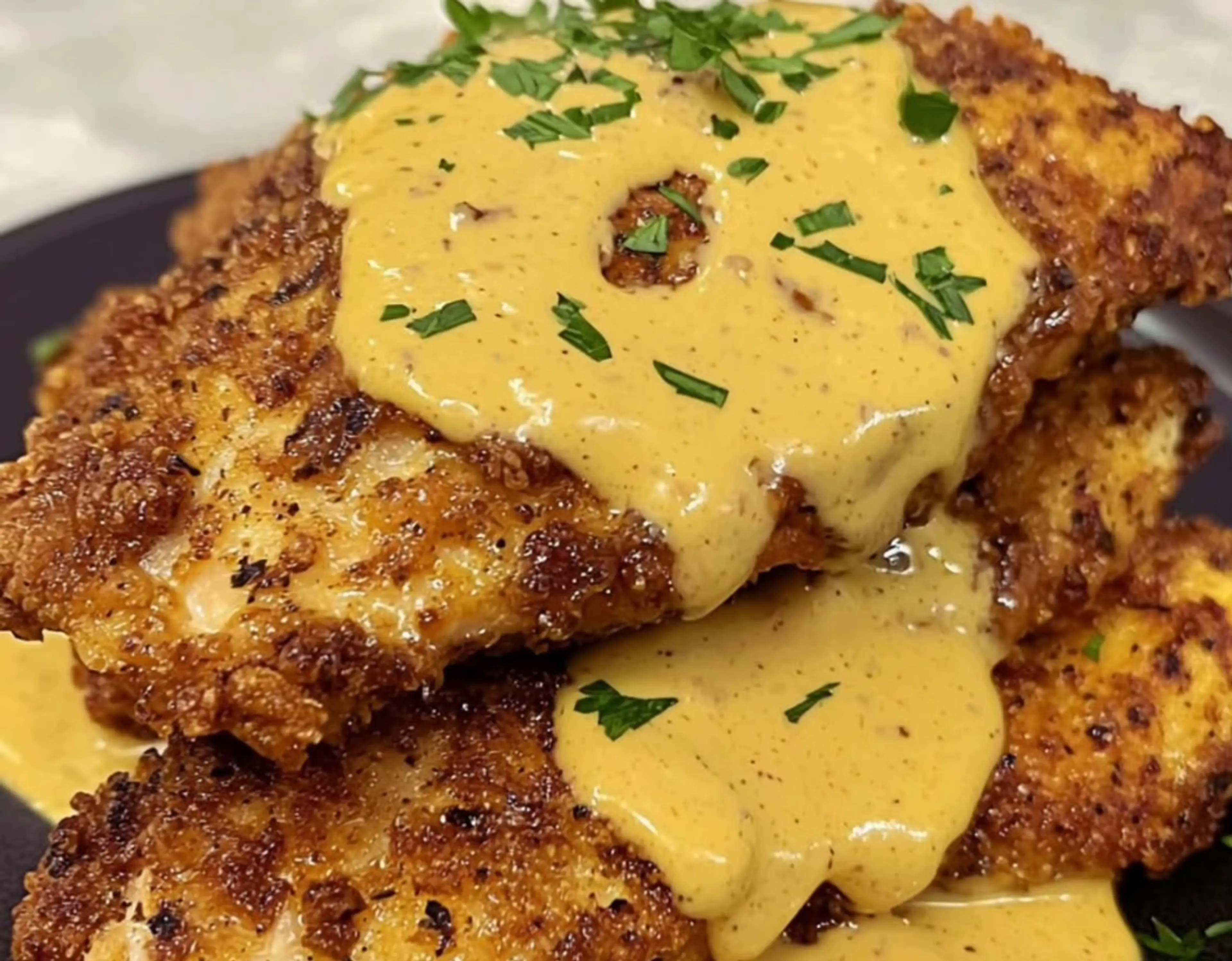 Pretzel Chicken with Mustard-Cheddar Sauce