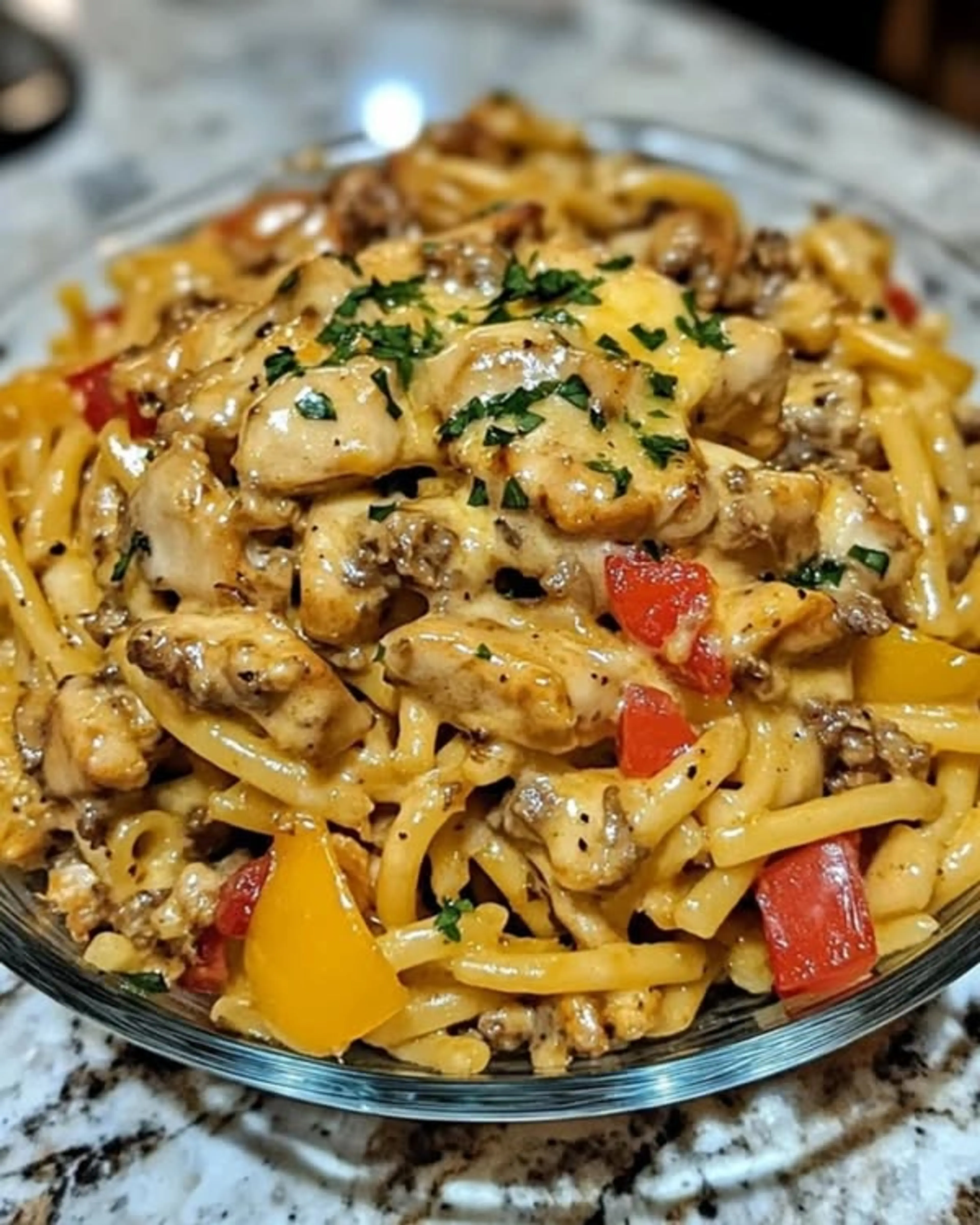 Creamy Herb Alfredo Chicken Linguine with Bell Peppers