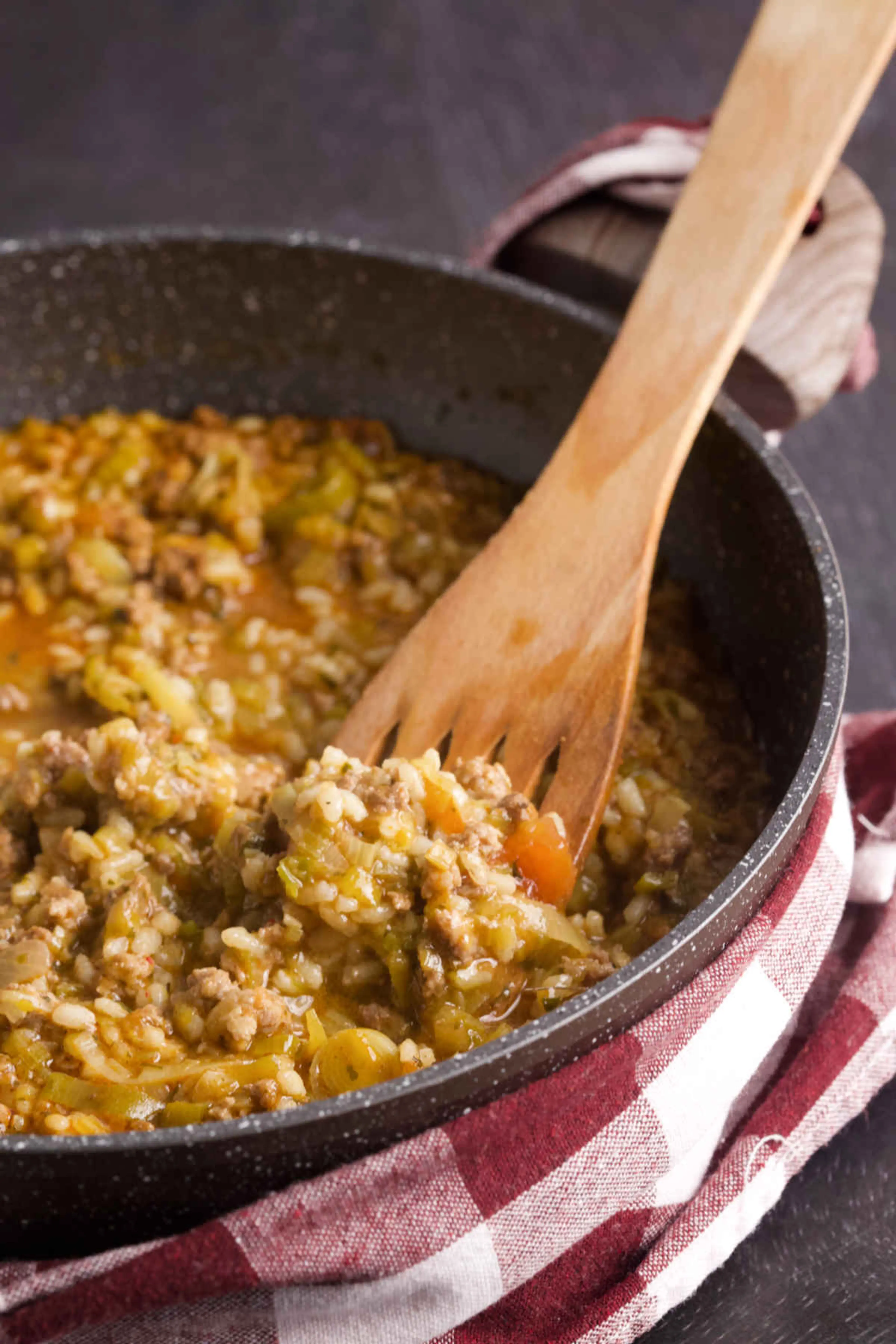 Leek Risotto with Ground Beef