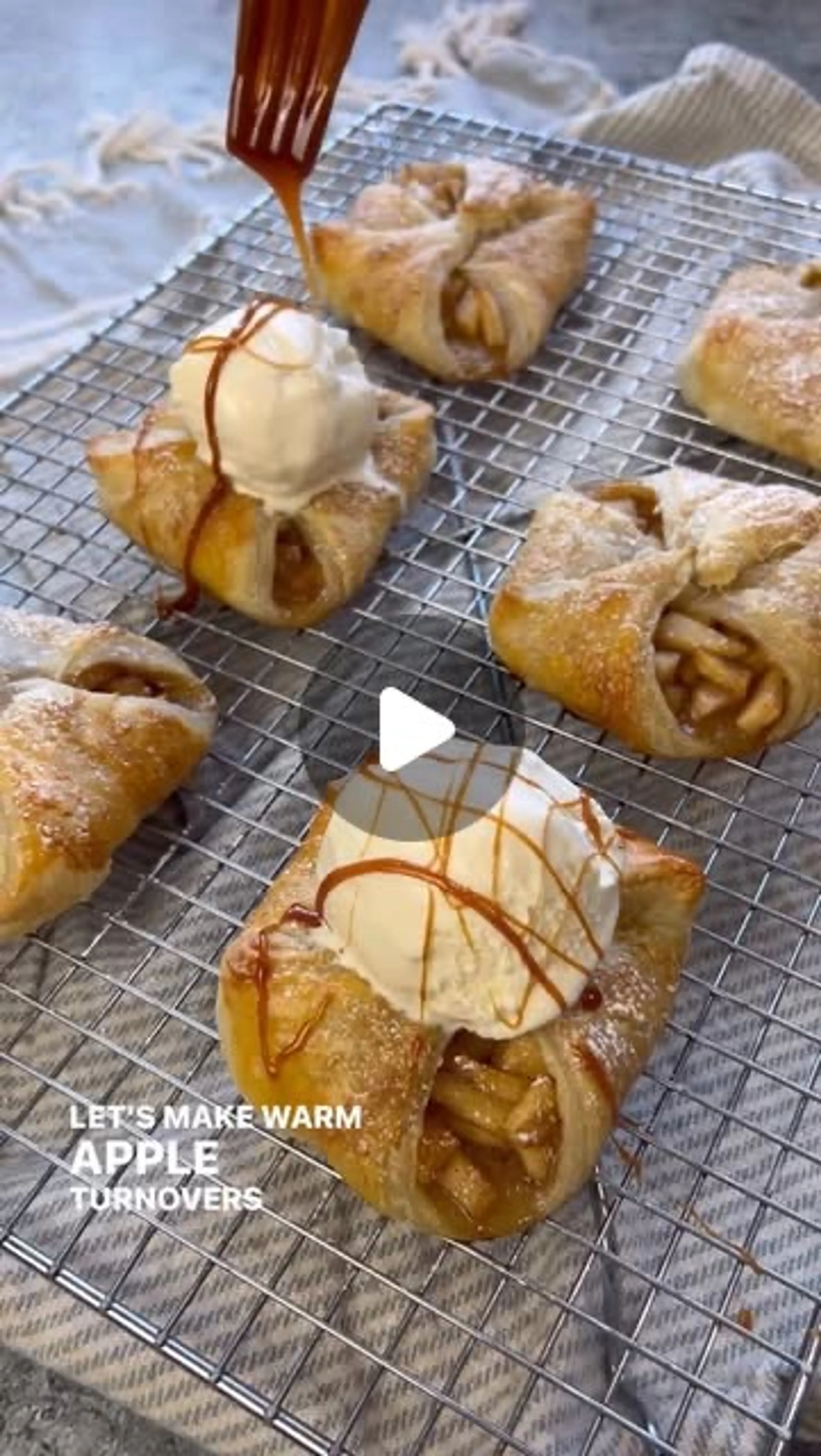 Flaky Apple Turnovers with Vanilla Ice-cream and Caramel Sau