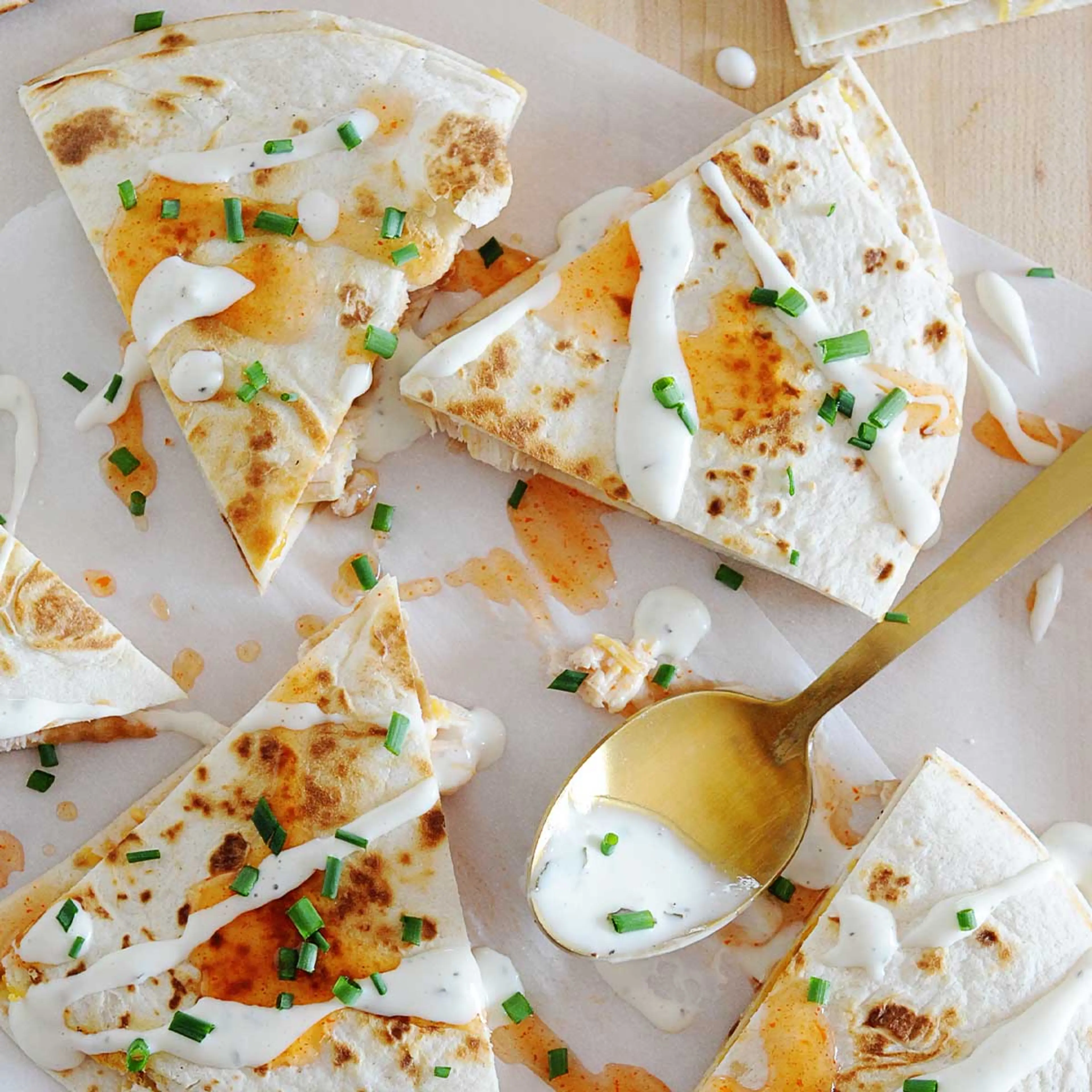 EPIC Buffalo Chicken Quesadillas